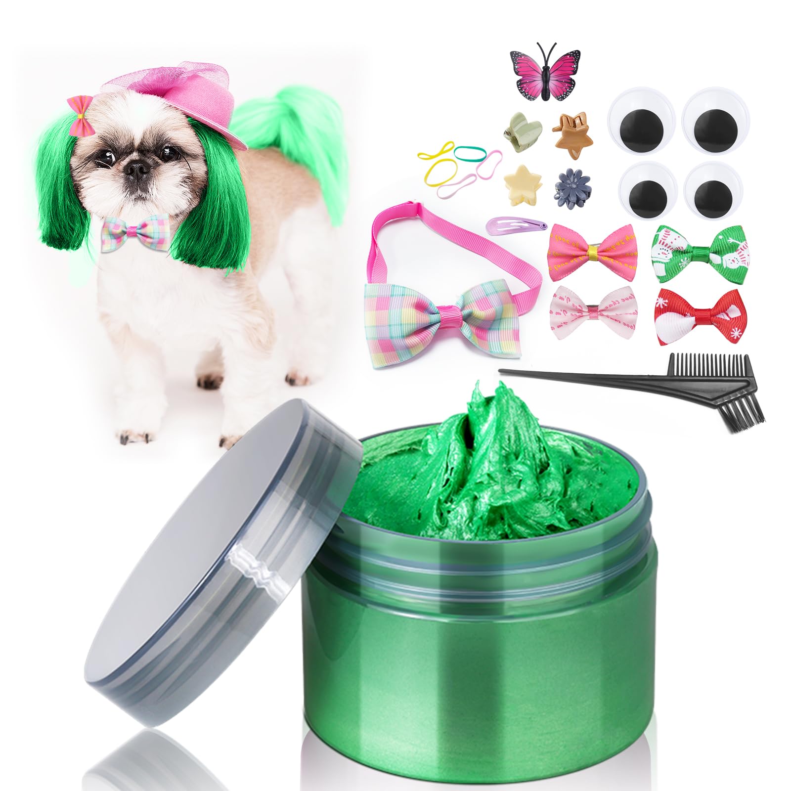 Green Temporary Hair Color Wax Kit For Dogs - Ideal Gift For Your Pets Or Dog Lovers. Safe Dog Hair Dye For Parties, Cosplay,And