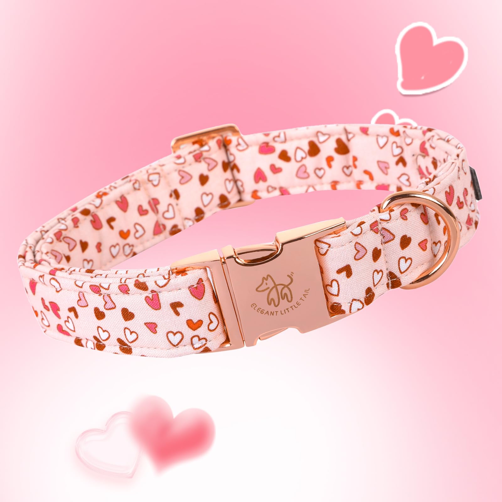 Elegant Little Tail Pink Heart Dog Collar, Valentine'S Day Gift - Adjustable For X-Small Dogs