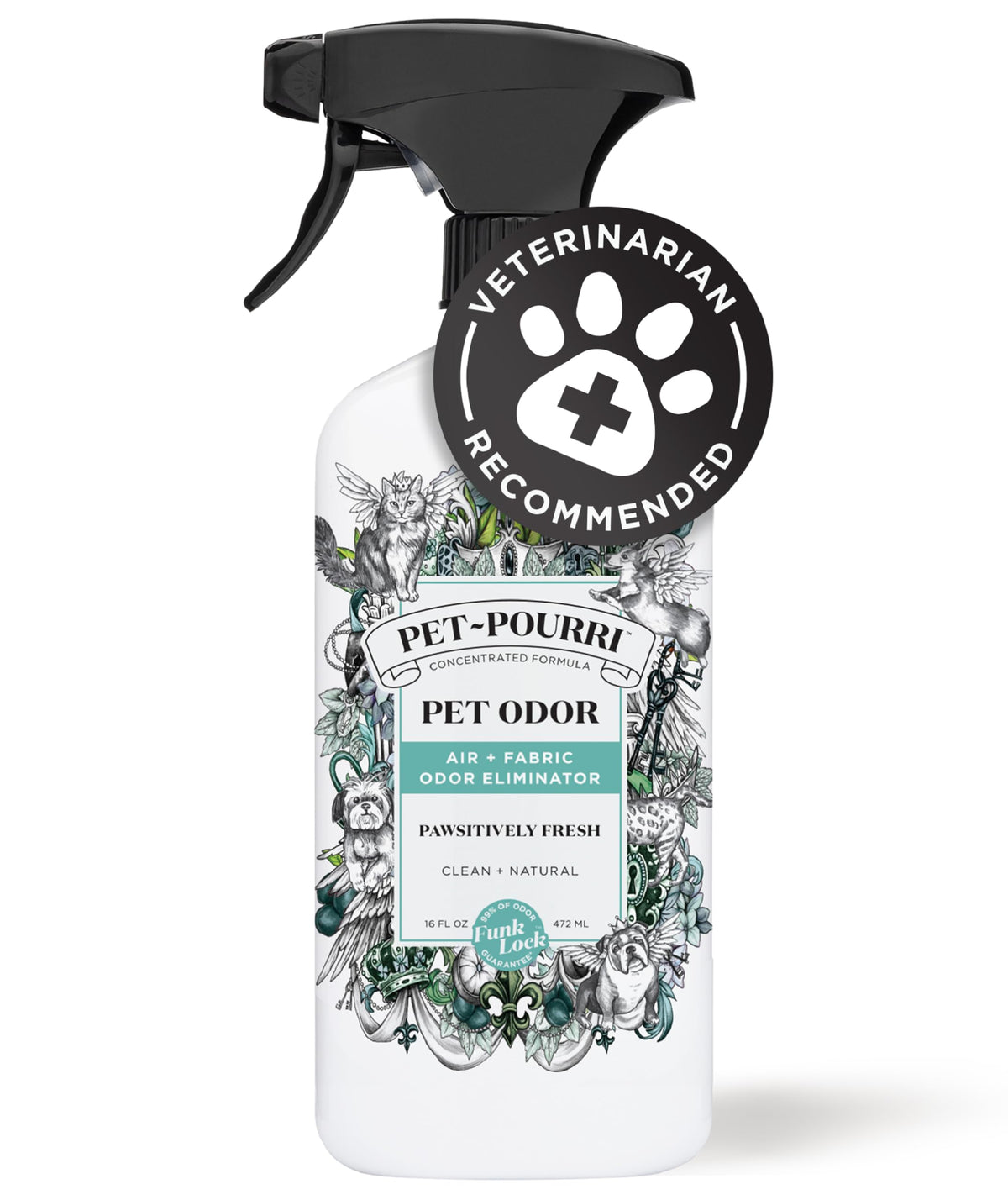 Pet-Pourri Pet Odor Air + Fabric Odor Eliminator Spray, Pawsitively Fresh, 16 Fl Oz