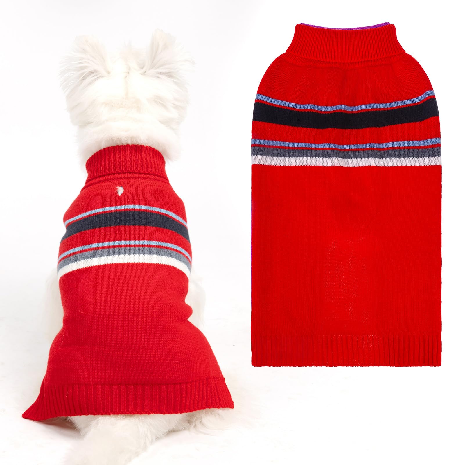 PAWCHIE Dog Sweater for Medium Size Dog Girls Boys, Warm Coat Turtleneck Thick Dog Clothes with Leash Hole, Stretchy Knitted Dog
