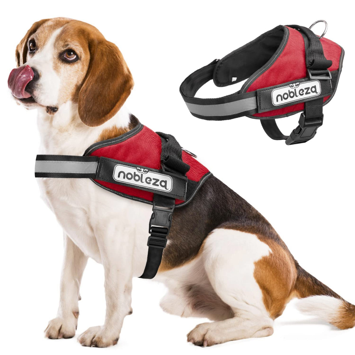 Nobleza Dog Vest Harness, Reflective No Pull Dog Harness With Handle And Soft Padding, Adjustable Easy On Grip Harness For Dogs With Velcro For Small Medium Large Breeds (Red, M)