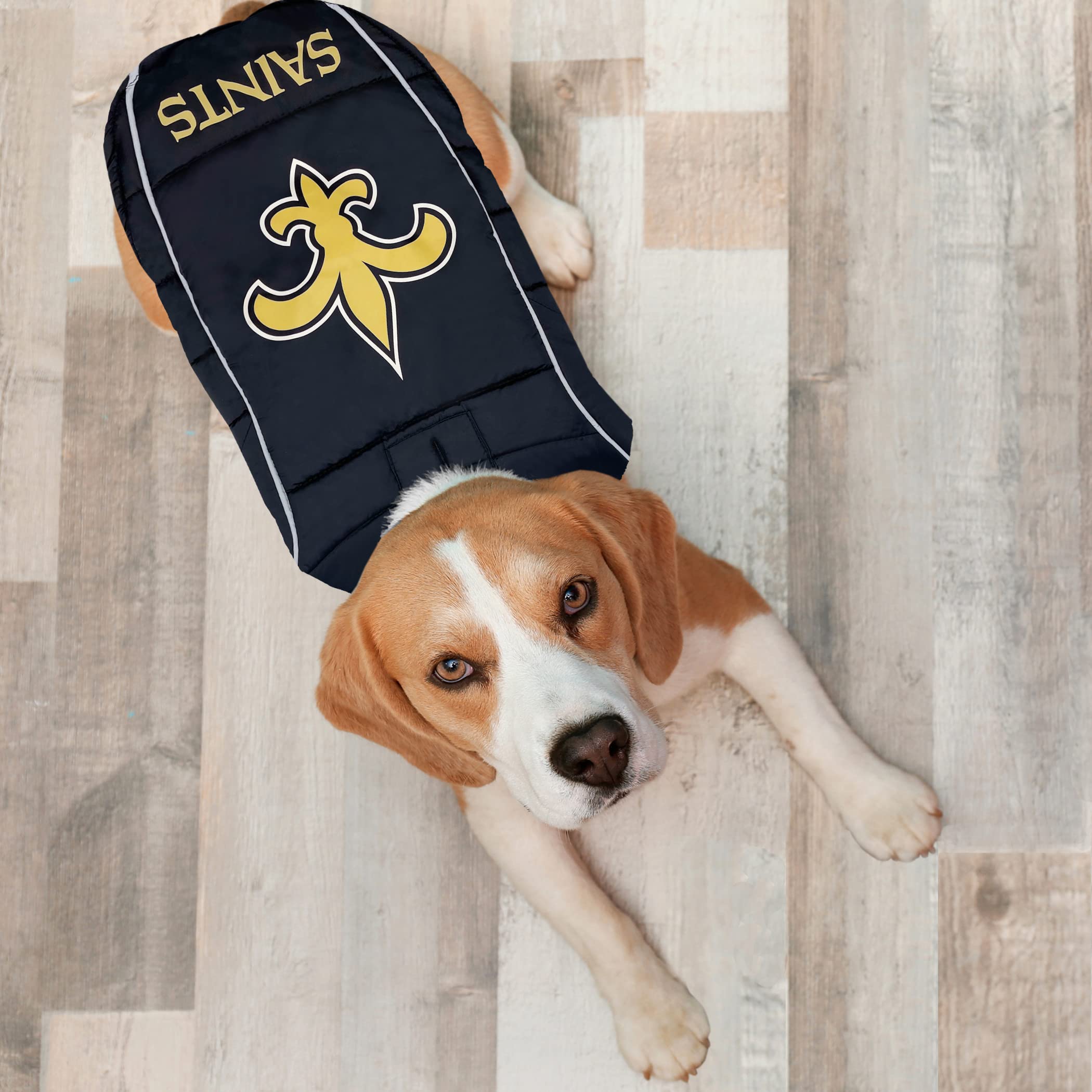 Nfl New Orleans Saints Puffer Vest For Dogs & Cats, Size Large. Warm, Cozy, And Waterproof Dog Coat, For Small And Large Dogs/Ca