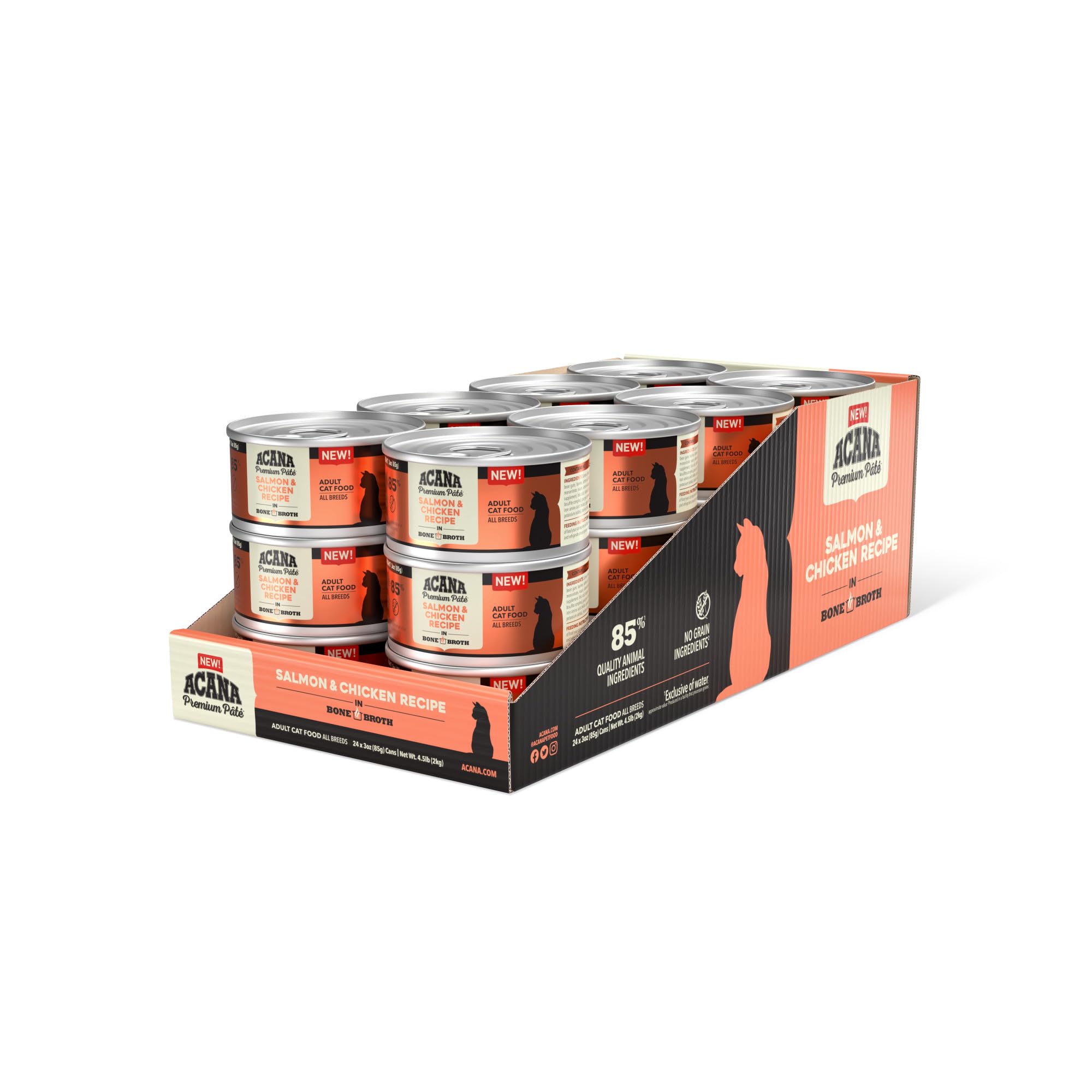 ACANA Premium Pate Wet Cat Food in Bone Broth Salmon + Chicken Recipe 3oz Cans (24 count)