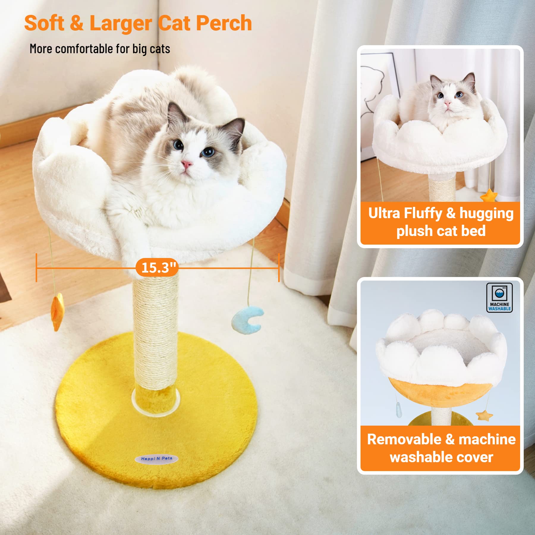 Happi N Pets Large Size Cloud Cat Scratching Post With Bed, Cat Tree For Indoor Cats, Nature Sisal Cat Scratcher With Cat Soft Perch For Kitten & Adult Cats, Cat Tower With Balls, Stable Cat Stand