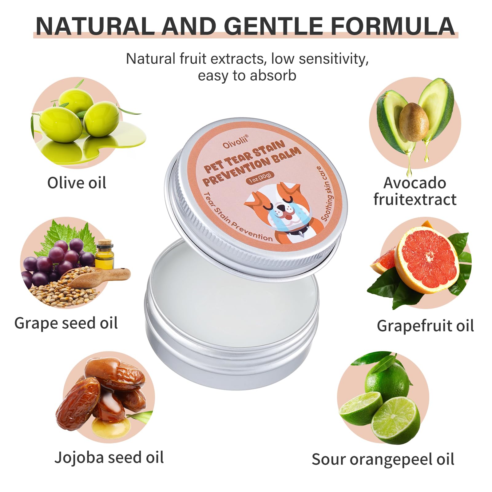 Oivolii Tear Stain Remover Balm for Dogs & Cats Natural, Safe Gentle & Effective Cleans Dog Tear Stains Great for Long Hair Dog,