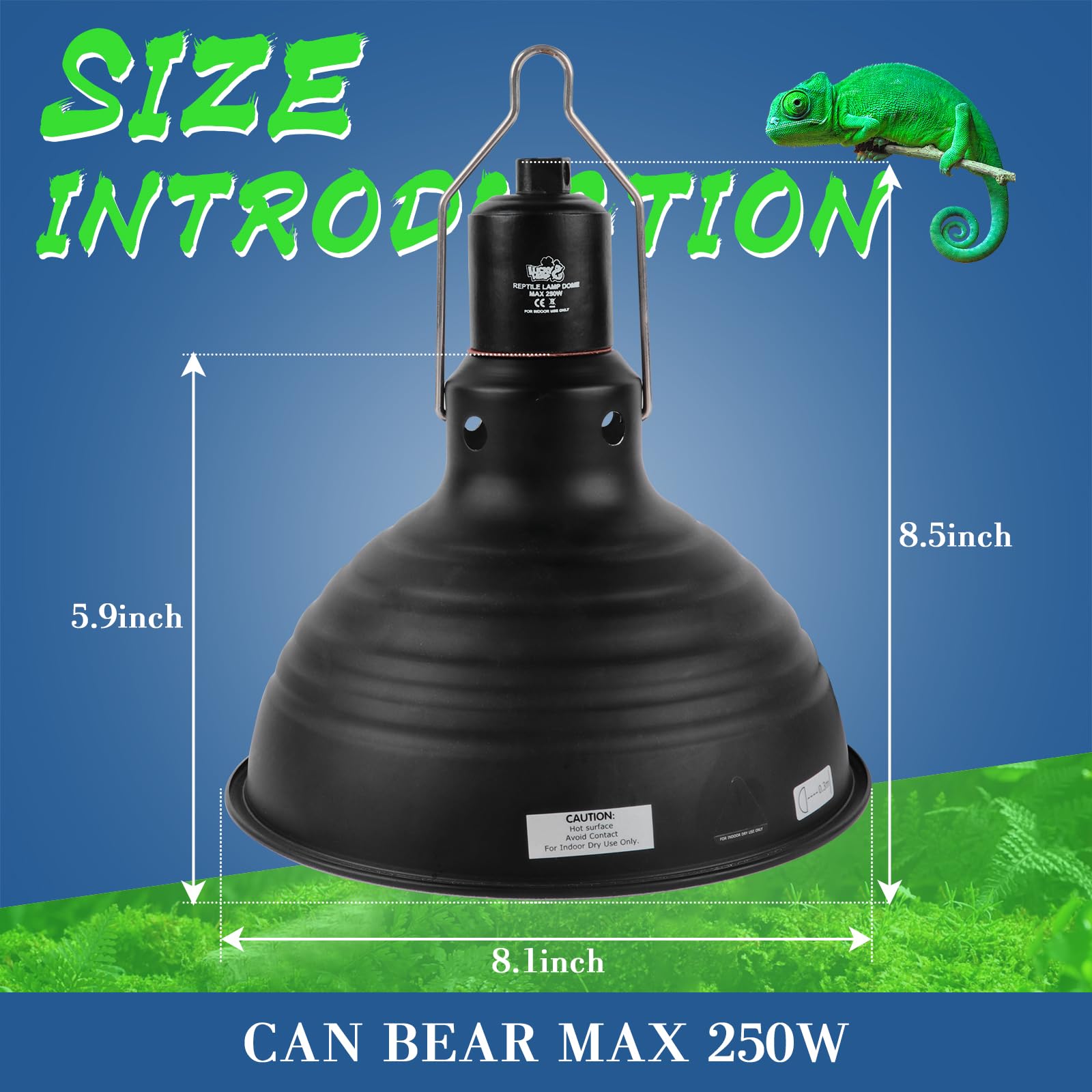 Lucky Herp Reptile Light Fixture 8.1Inch- Lightweight Aluminum Reflector Dome Reptile Light Fixture, Reptile Heat Lamp Fixture F