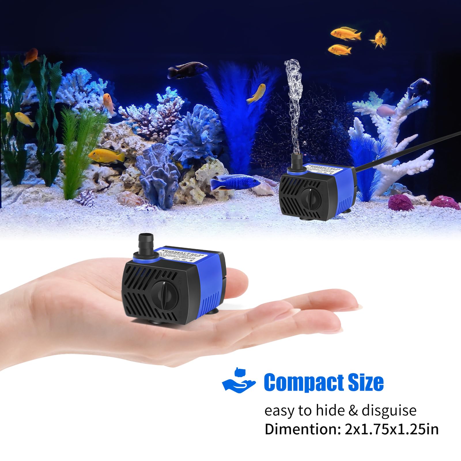 AQUANEAT Small Fountain Pump, 80 GPH Mini Submersible Water Pump with 3.3 ft Tubing, for Aquarium Fish Tank, Pet Water Fountain,