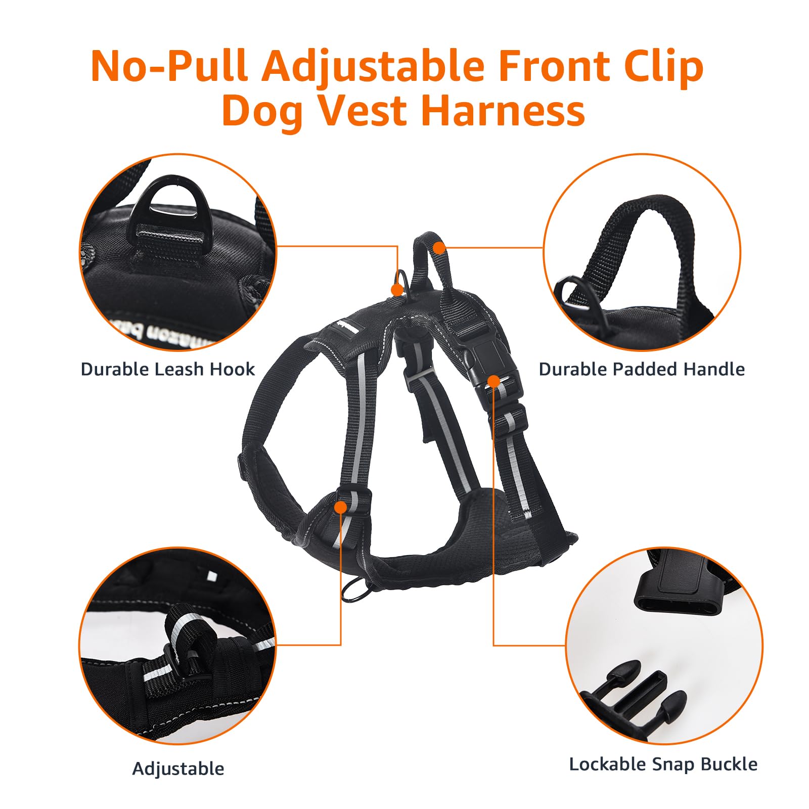 Amazon Basics No-Pull Dog Harness, Adjustable Soft Padded Vest With Reflective Stripes, Small, Black