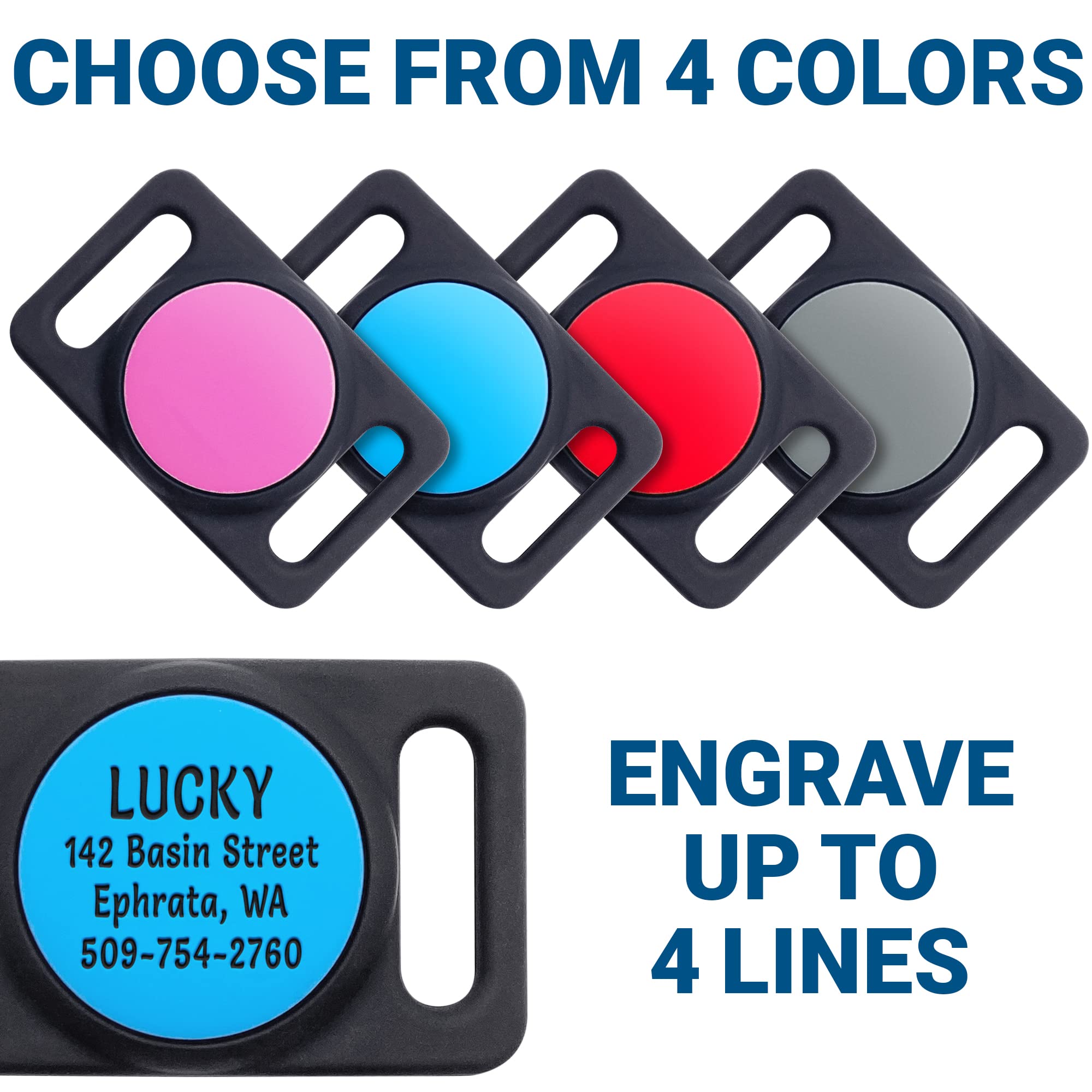 Gotags Engraved Airtag Dog Collar Holder, Personalized Airtag Case For Pet Collar, Up To 4 Lines Of Custom Text, Airtag Slide On