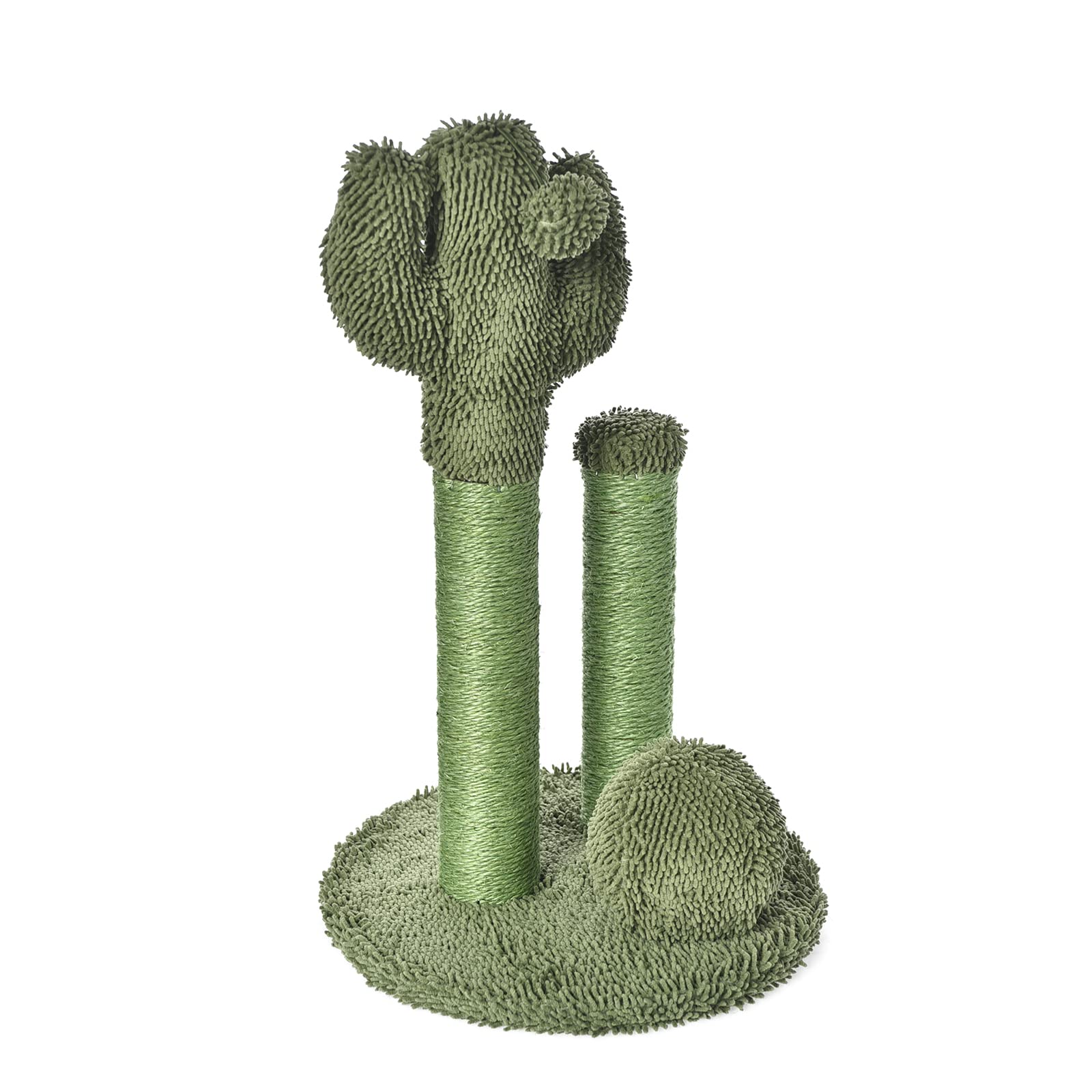 Amazon Basics Cat Scratcher - Indoor Cactus Triple Posts Cat & Kittens Scratching Post With Dangling Ball, Large (27''H) - Green