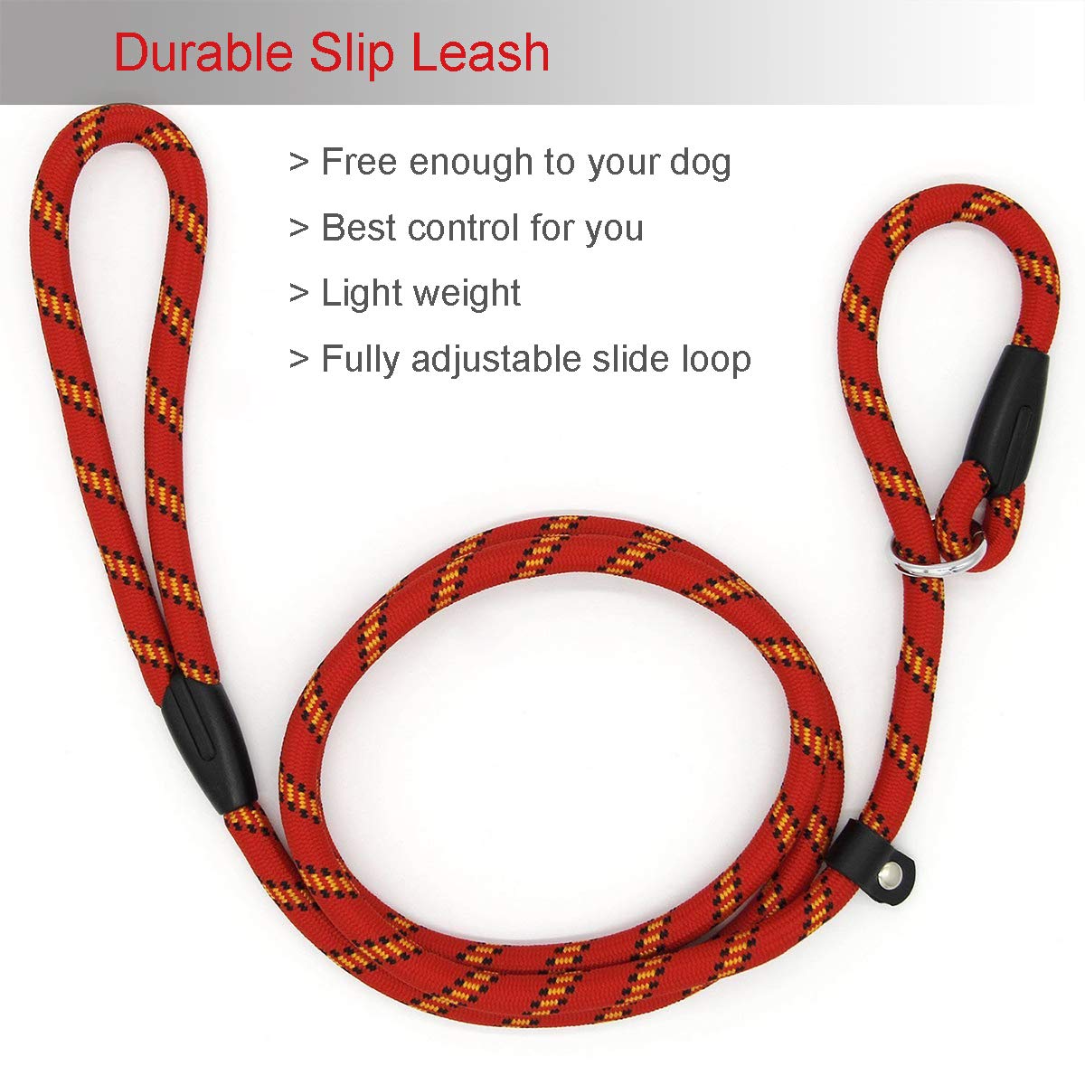 Dog Rope Leash, 5 Ft Pet Slip Lead, Dog Training Leash, Standard Adjustable Pet Nylon Leash For Small Medium Dogs 10-80 Lb Walking(Red)