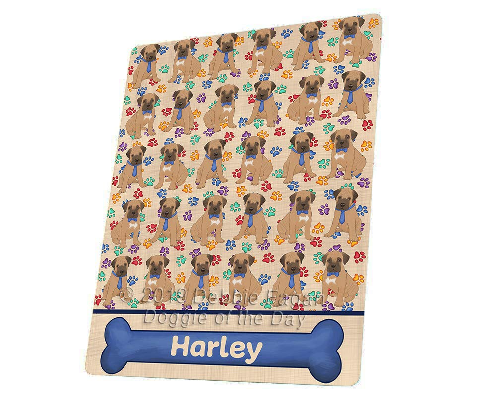 Rainbow Paw Print Bullmastiff Dogs Blanket  Multicolor Fluffy Warm Soft Fleece, Sherpa & Tasseled Woven Durable Blanket for Bed