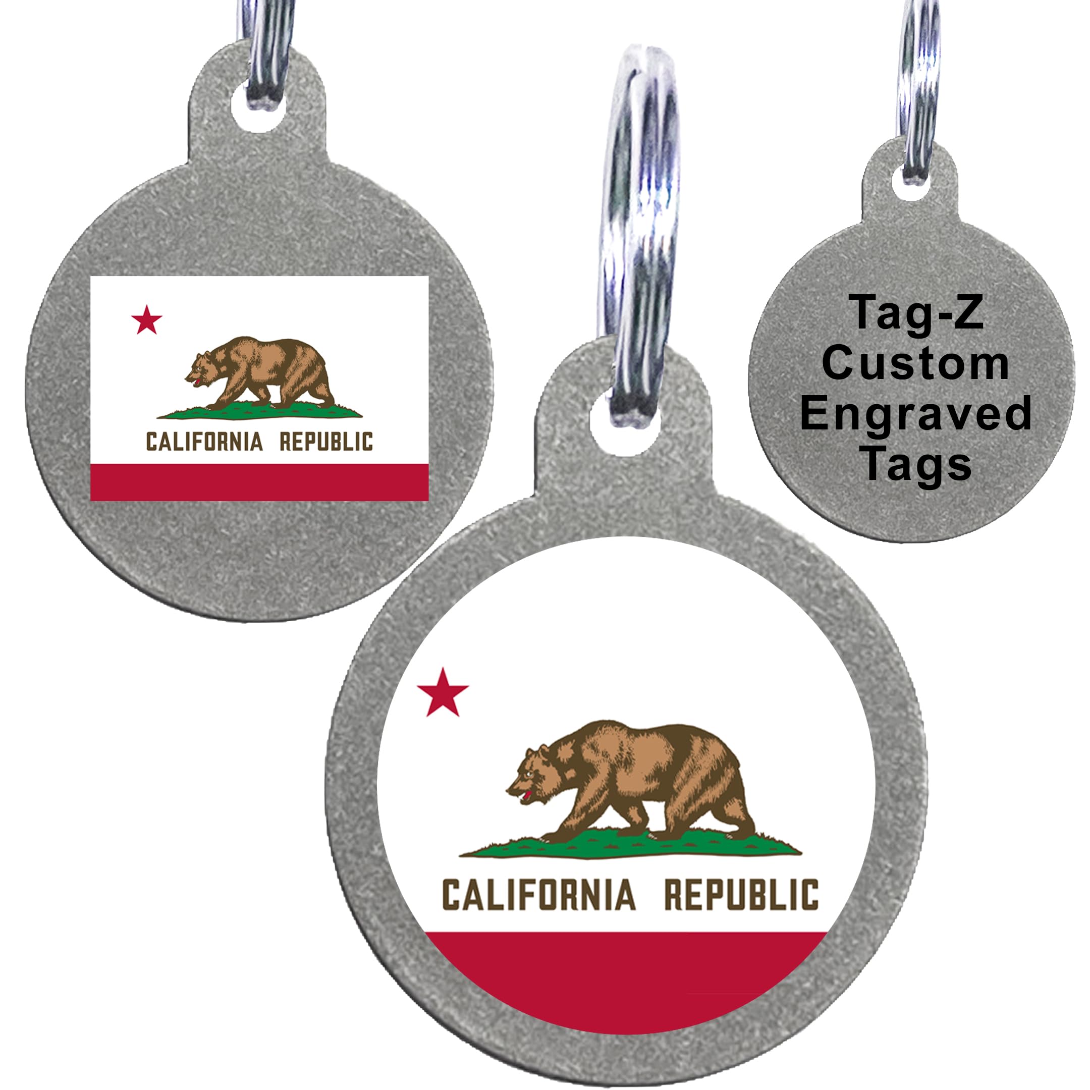 California Flag Pet Id Tags, Custom Printed And Laser Engraved Circle