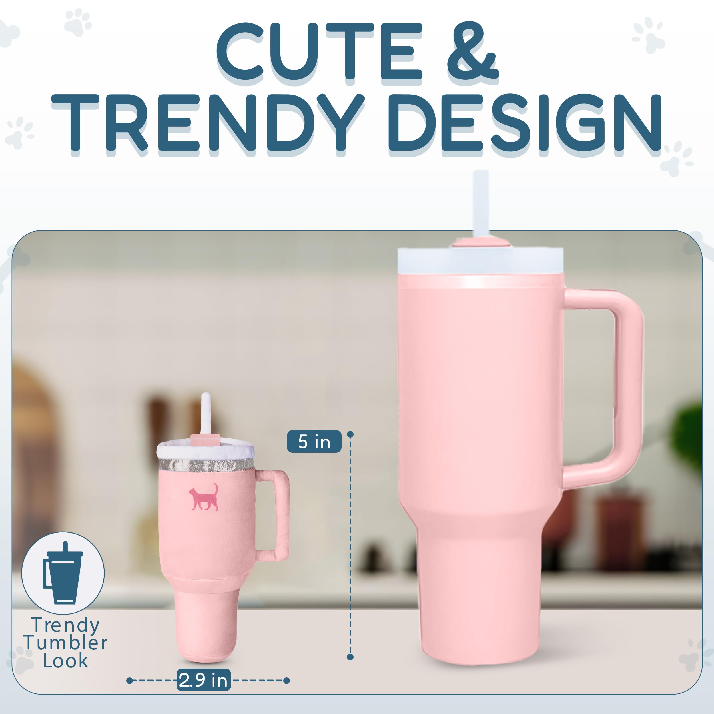 Puproar Kitty Cup Tumbler Cat Toy - Aesthetic Crinkle Cat Toy With Catnip, Funny Birthday Gift For Cats & Kittens (Pink Peach Du