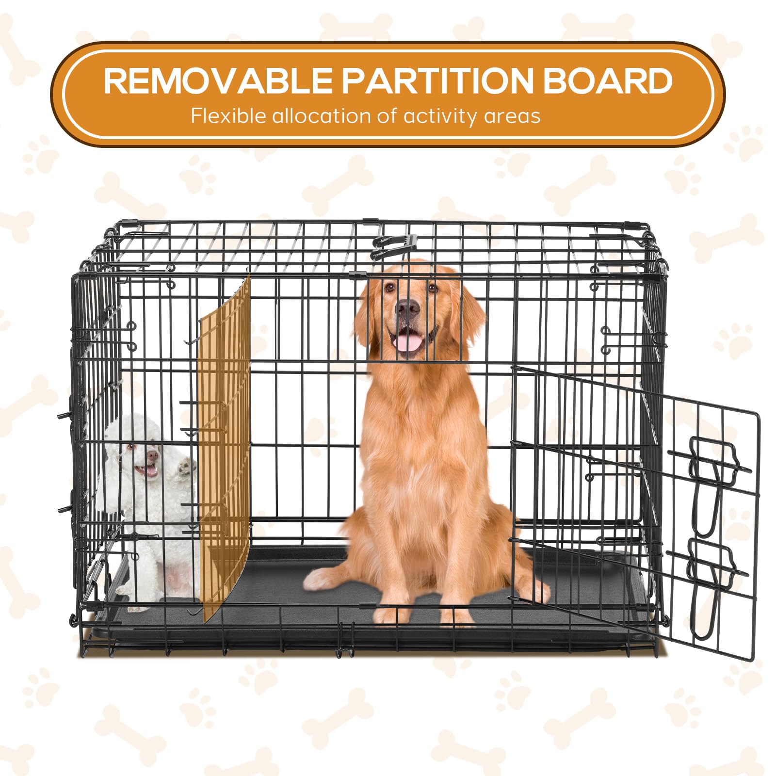 Dog Crate, 36 Inch Medium Wire Kennel With Divider Panel, Metal Cages With Double Door, Leak-Proof Pan Tray, Folding Portable Fo