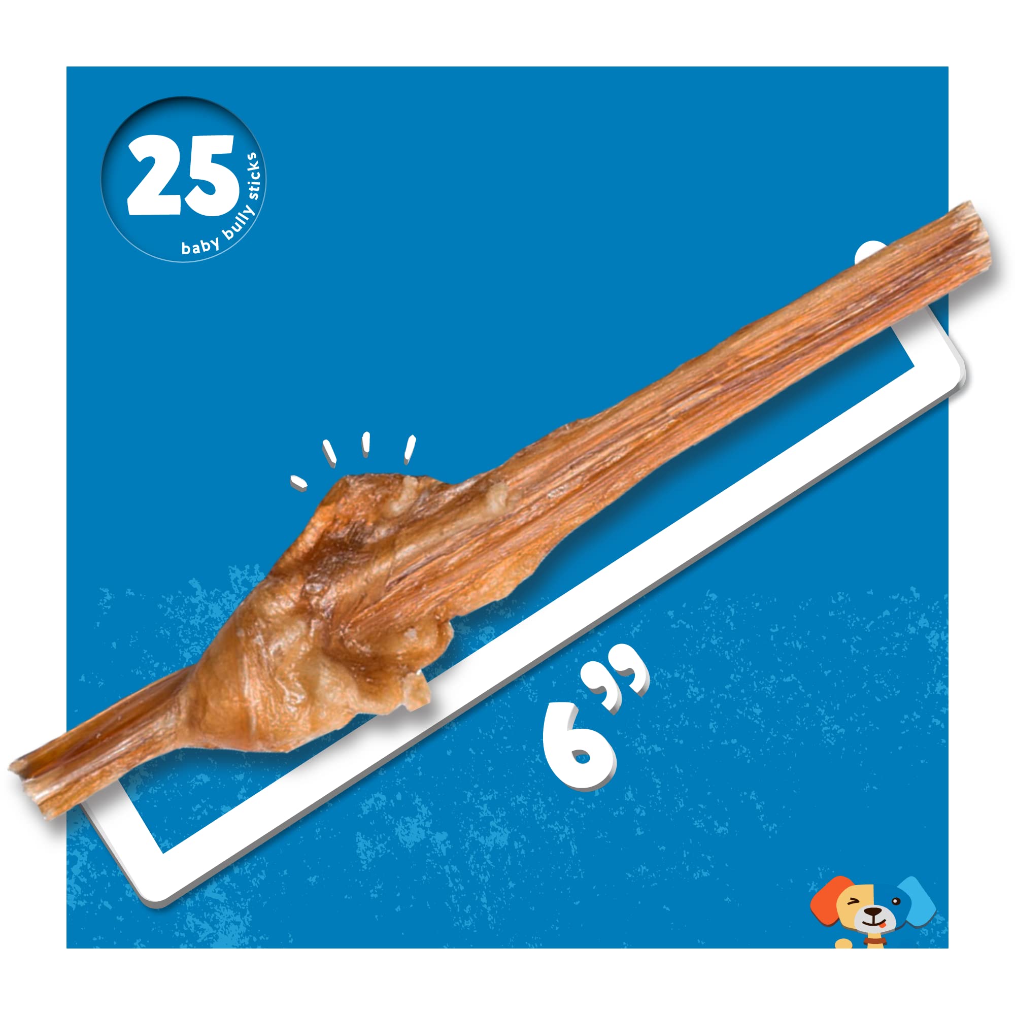 Jack&Pup Dog Bully Sticks for Small Dogs - 6 Inch Junior Bully Sticks for Dogs (25 Pack) Great Bully Stick for Teething Puppies
