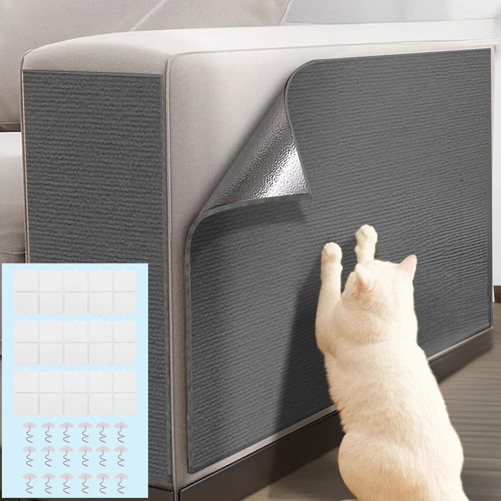 Self-Adhesive Cat Scratching Mat - Durable Couch Protector For Furniture, No Residue, Customizable, Safe For Cats, Easy Installa