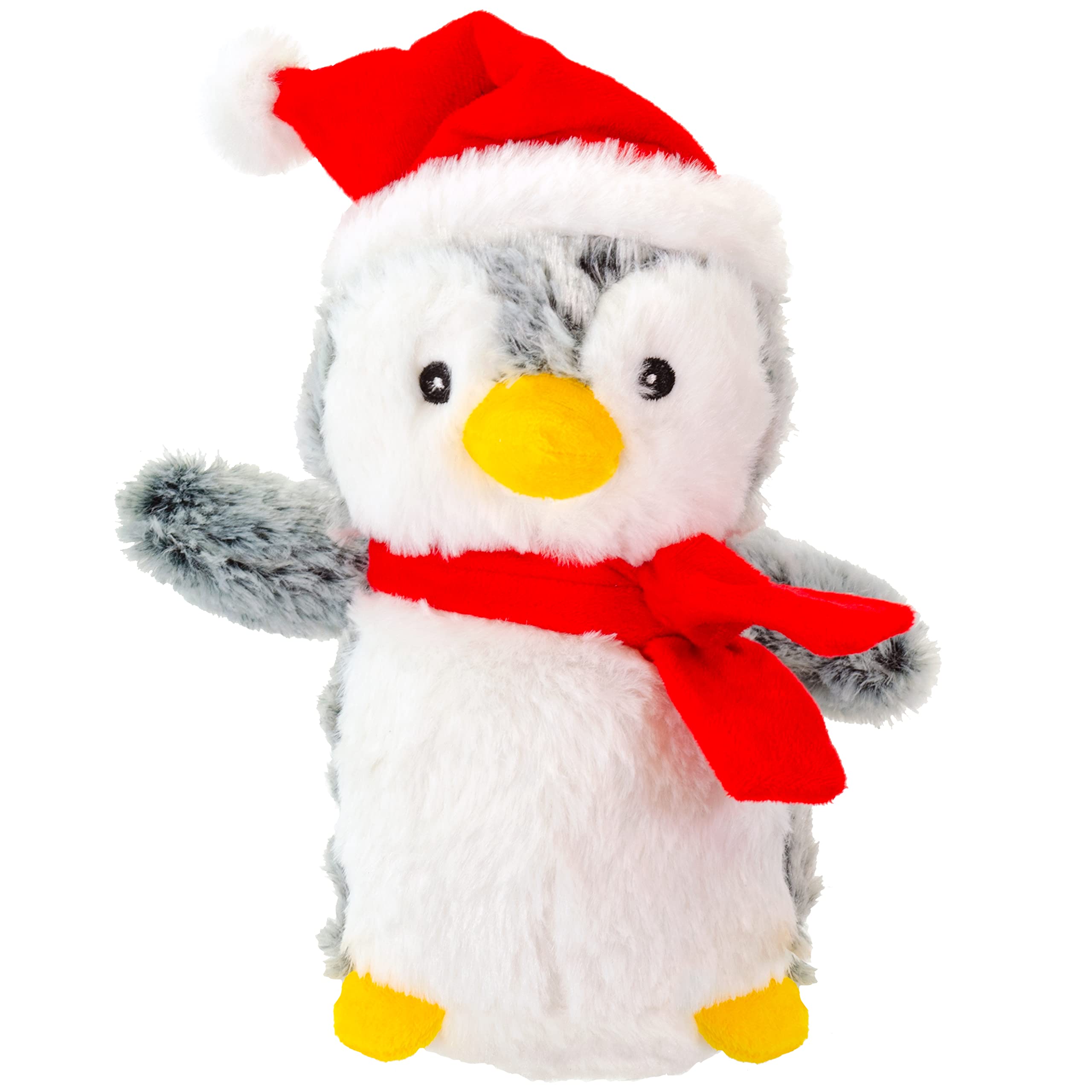 Giftable World Holiday Plush Pet Toy Fun For Christmas Designs With Squeaker Dog Chew Toy (9 Penguin W/Santa Hat)