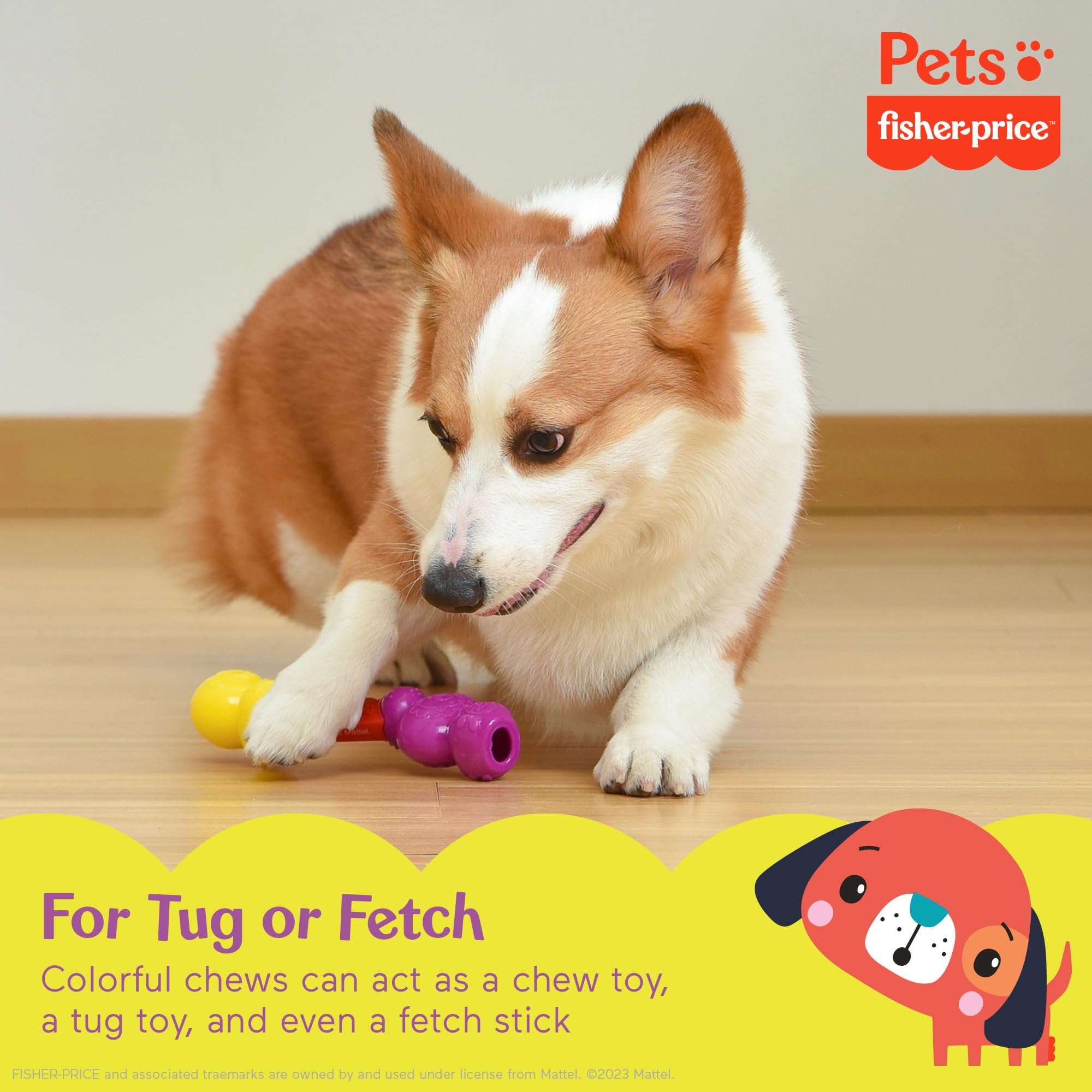 Fisher-Price for Pets ColorBites Flip Stick Multi-Function Puppy Teething Toy - Treat Hide Toy for Puppies - Fetch Dog Toy, Tug