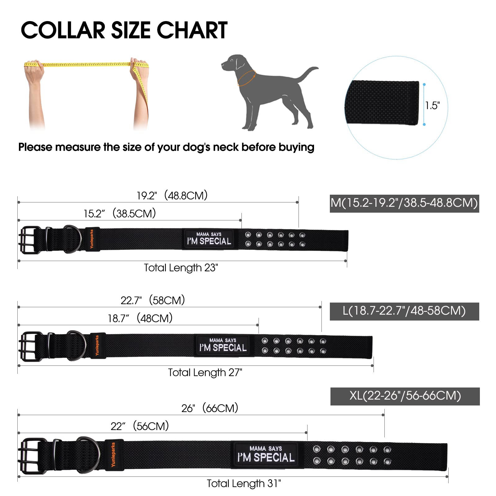 Yunleparks Tactical Collar For Medium Large Dogs, Heavy Duty Metal Buckle, Soft Neoprene Padded, Nylon Wide(Large, Black)