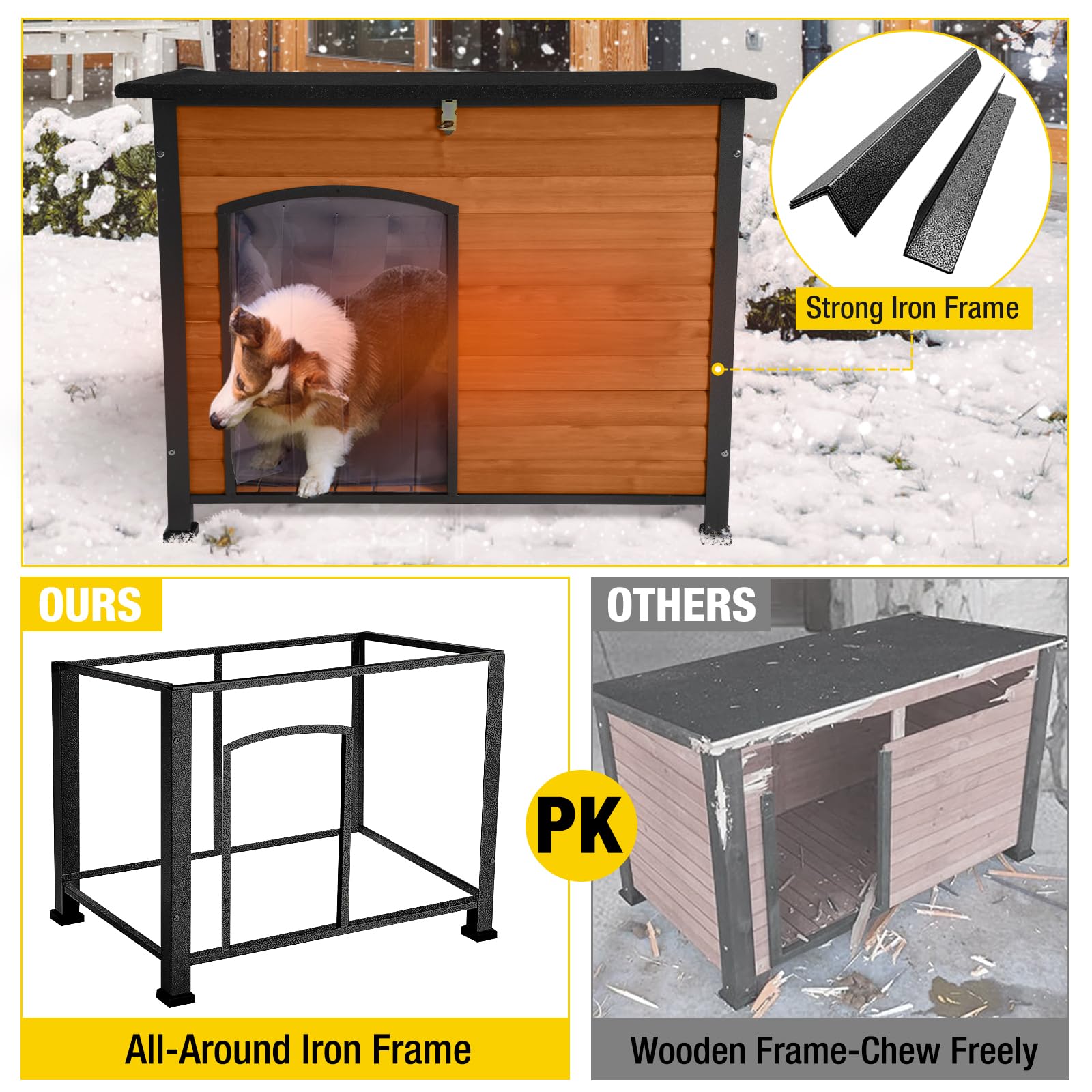 Aivituvin Dog House Outdoor & Indoor Dog Kennel With Insulated Liner For Winter Waterproof Large Dog Cage For Small & Medium & L