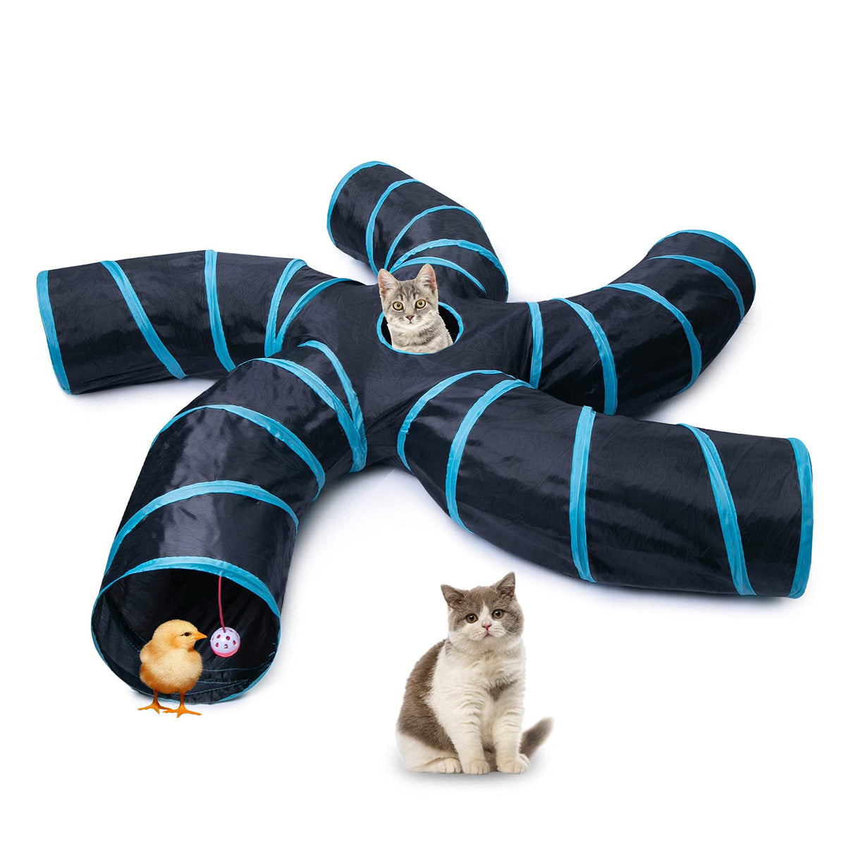 Egetota Cat Tunnel For Indoor Cats Large, With Play Ball S-Shape 5 Way Collapsible Interactive Peek Hole Pet Tube Toys, Puppy, K