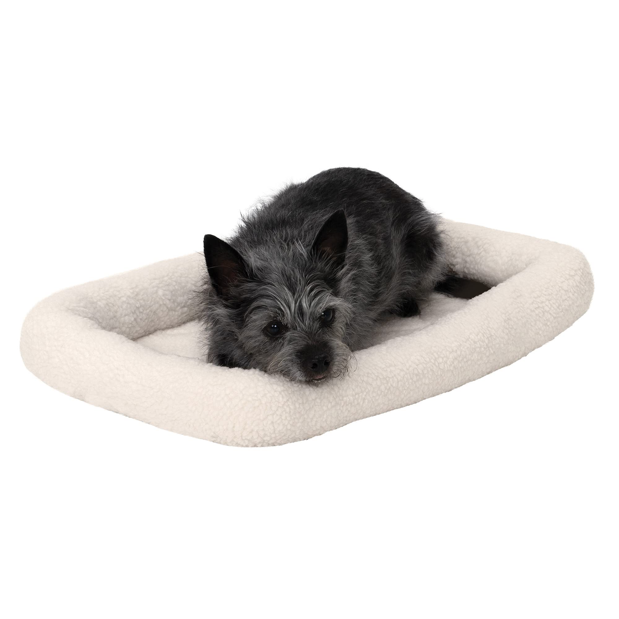 Furhaven Dog Bed For Extra Small Dogs & Indoor Cats, 100% Washable, Sized To Fit Crates - Sherpa Fleece Bolster Crate Pad - Crea