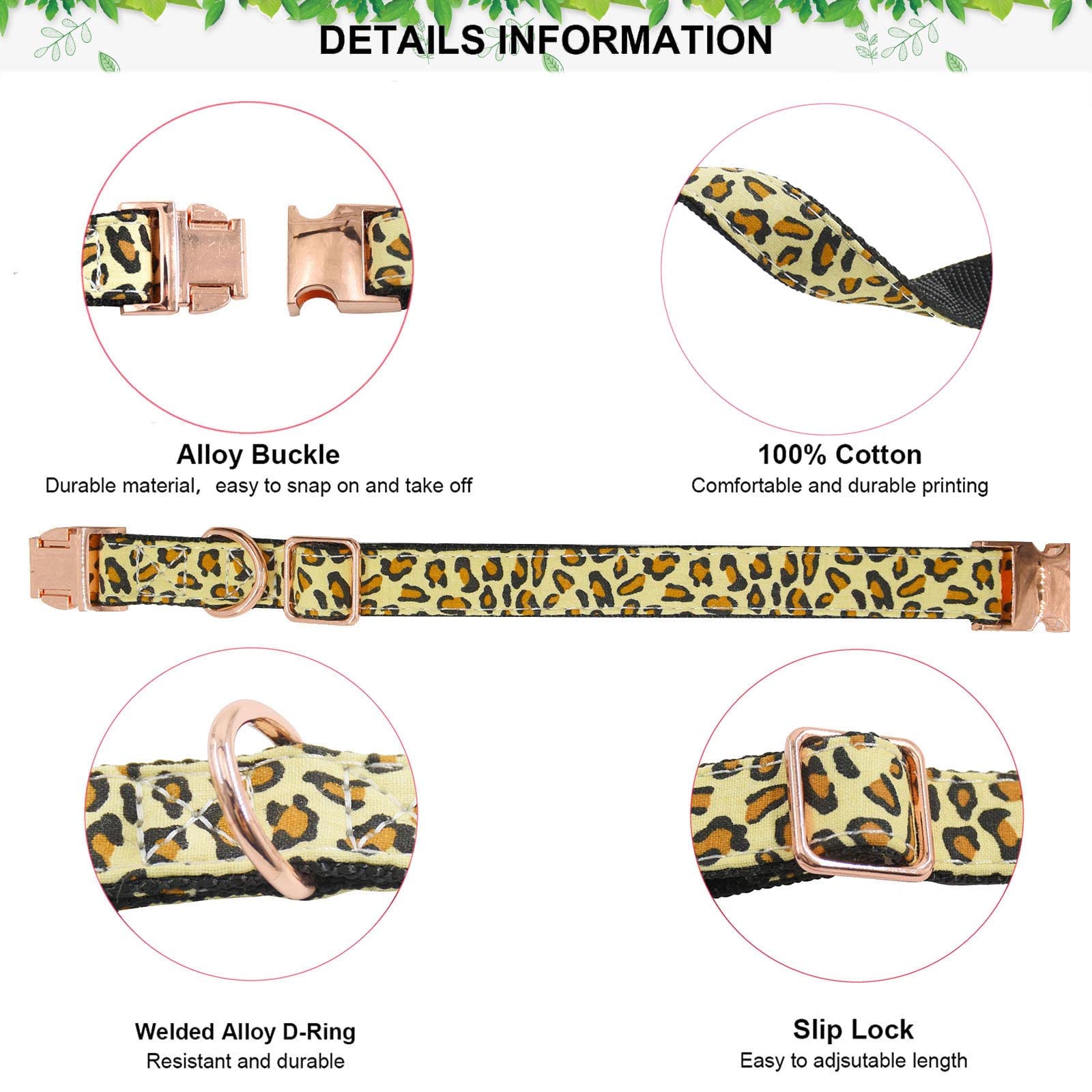 Metal Buckle Dog Collar, Durable Adjustable Dog Collar Soft For Small Medium Large Dogs (L(15-23In), Yellow Leopard)