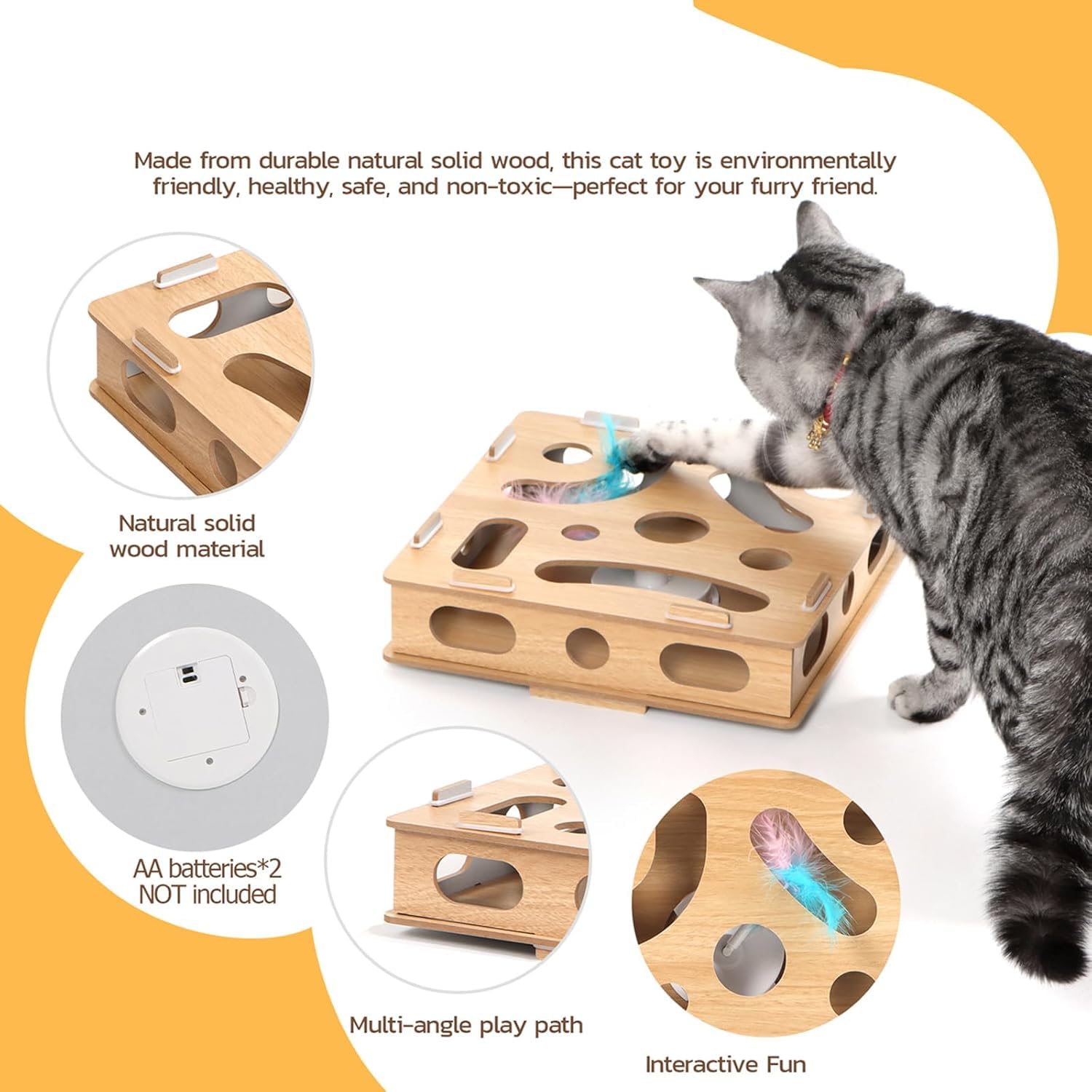 Kimwina Interactive Puzzle Cat Toys For Indoor Cats: Cat Puzzle Toy Box With Electric Rotating Feather, Low-Noise Motor, Durable