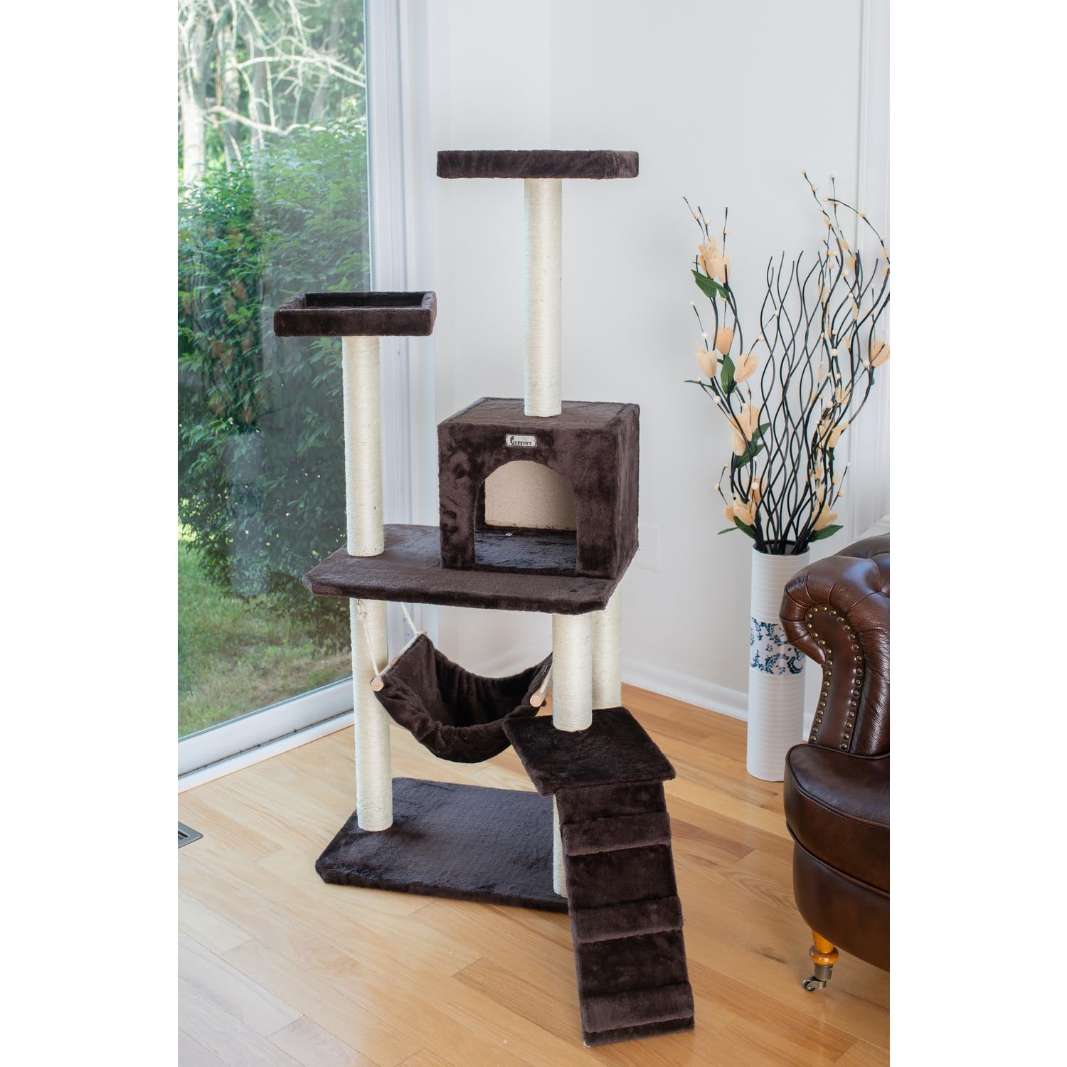 GleePet GP78570923 Cat Tree with Ramp, 57-Inch, Coffee Brown
