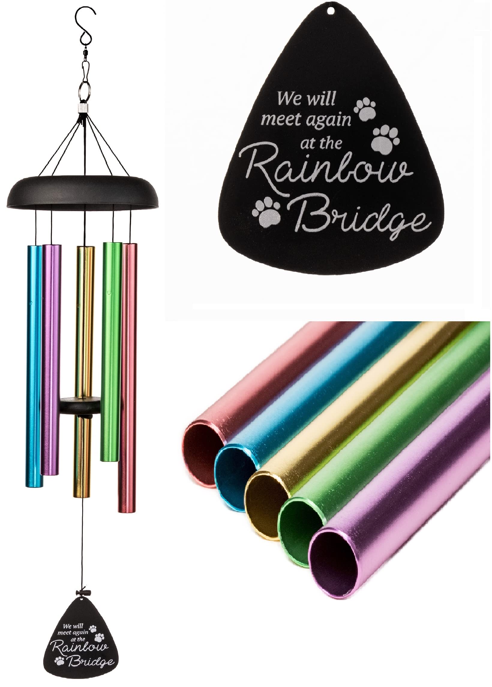 Pet Memorial Wind Chimes, Rainbow Bridge Gifts for The Remembrance of Dog or Cat. 32inch Rainbow Wind Chime Designed as a Beautiful