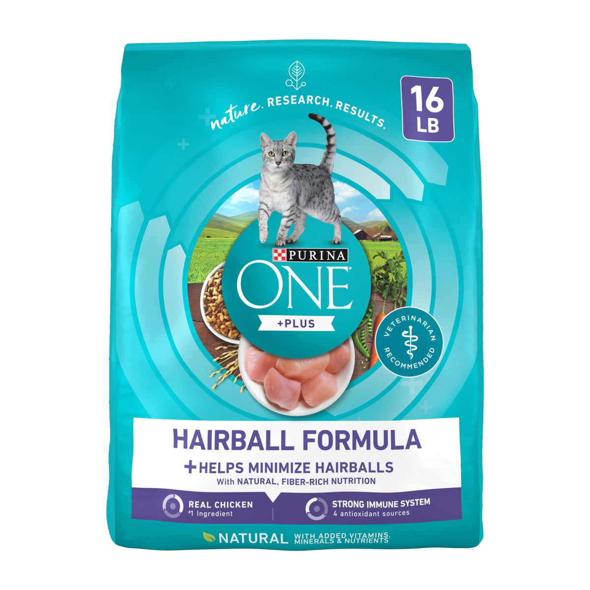 Purina One Natural Cat Food For Hairball Control, +Plus Hairball Formula - 16 Lb. Bag