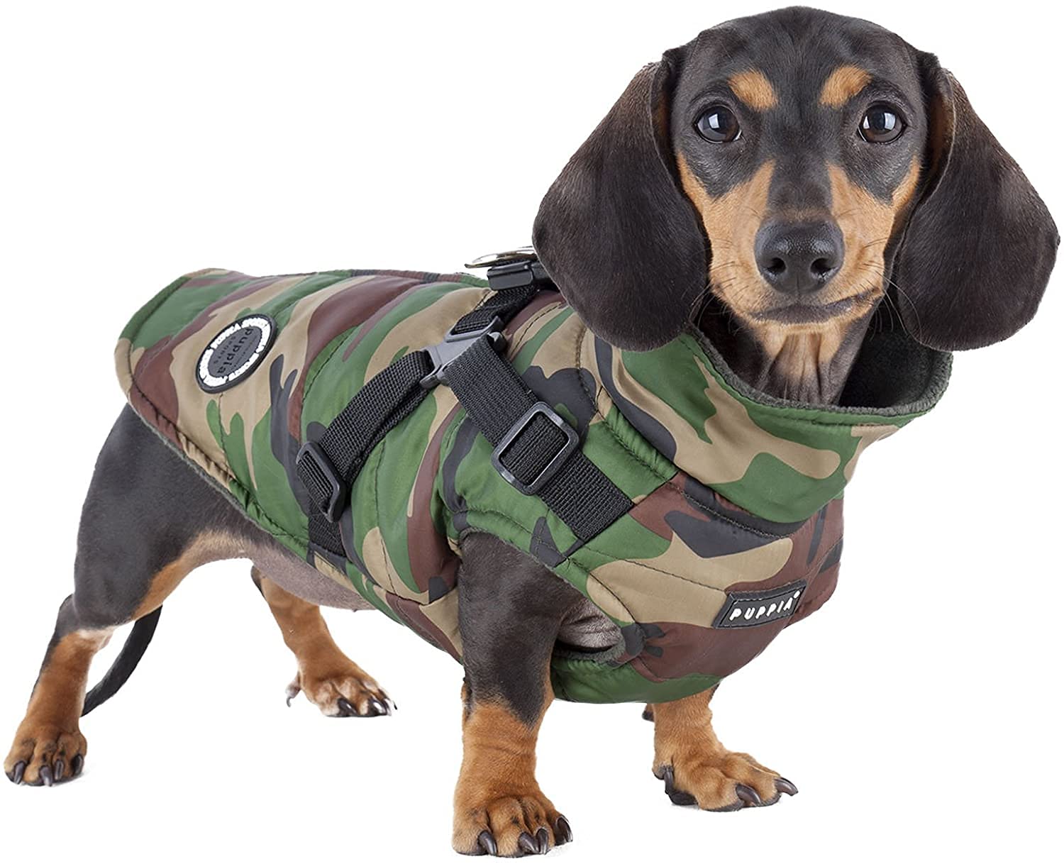 Puppia Mountaineer Winter Dog Coat With Integrated Harness No Pull Cold Weather Waterproof Warm Fleece Back Zipper For Small & Medium Dog, Camo, Xx-Large