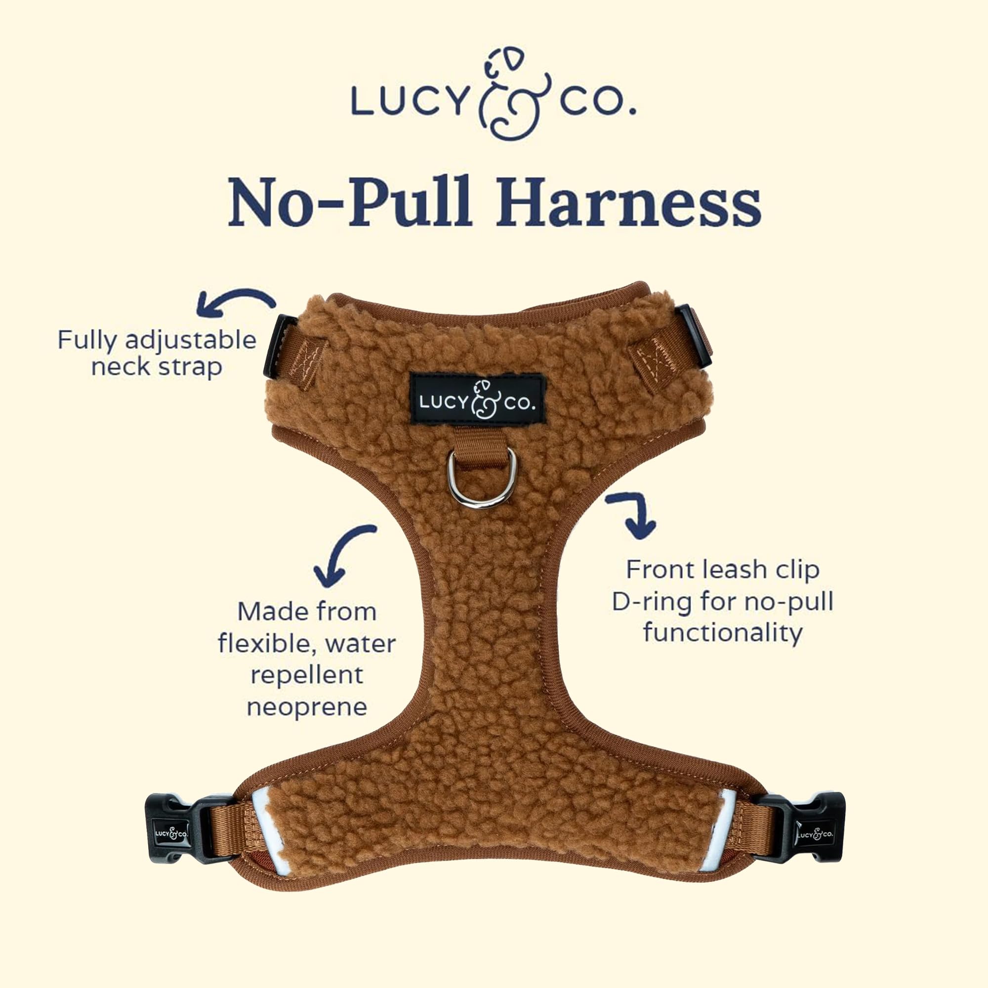 Lucy & Co. Cute No-Pull Cinnamon Teddy Harness - Stop Pulling & Walk Easy - Harness Available in XS-XL for Small, Medium, and La