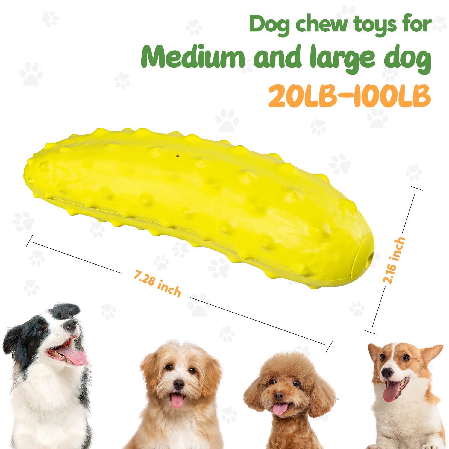 Sedioso Dog Toys For Aggressive Chewers, Though Rubber Dog Chew Toy, Dog Squeaky Toy For Small, Middle And Large Breed (Chew, Cucumber, Yellow)