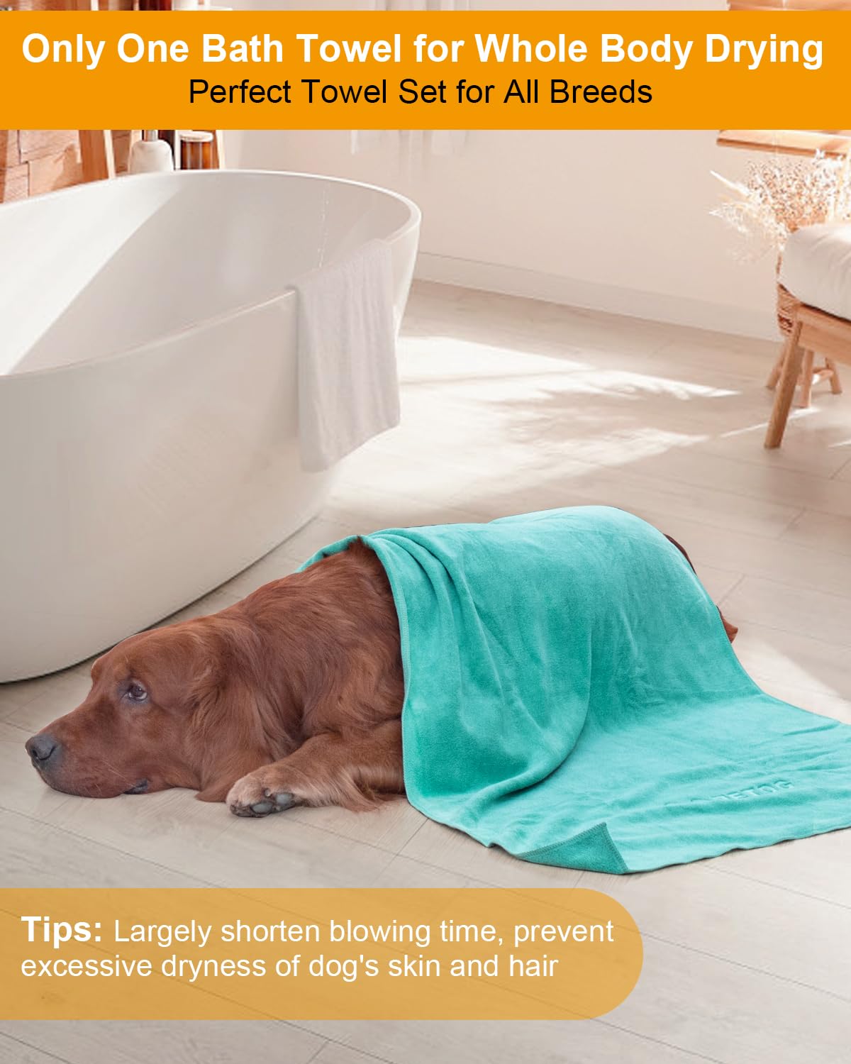 JETOG 2-PCS Fast Drying Dog Towels - 56 x 28 Inch Ultra Soft & Absorbent Large Dog Towel with 30 x 14 Inch Daily Use Paw Towel -