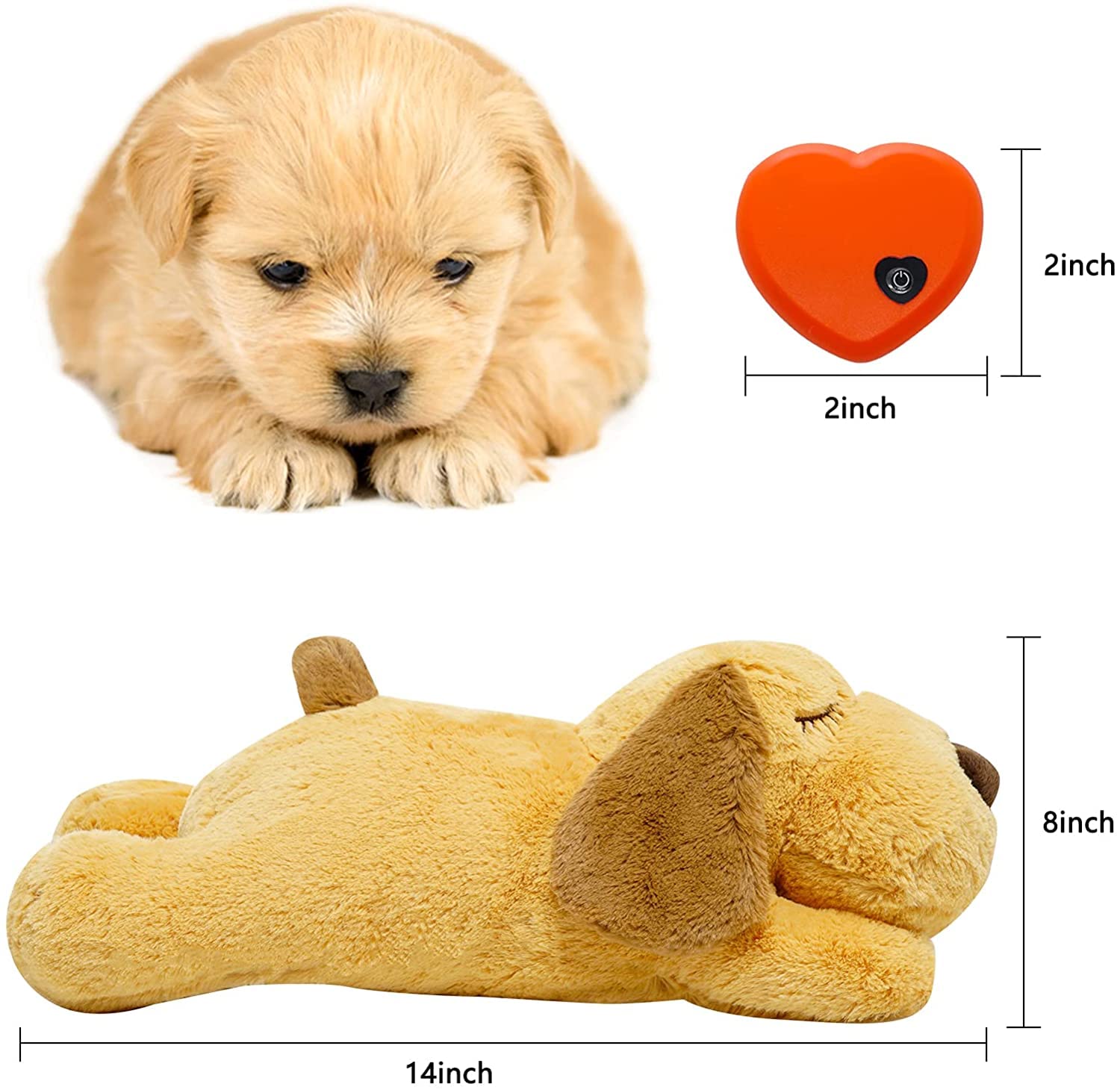 Honourhope Dog Heartbeat Toy (Dog Yellow, Medium) - Plush Pet Calming Toy With Simulated Heartbeat And Heat For Anxiety Relief,