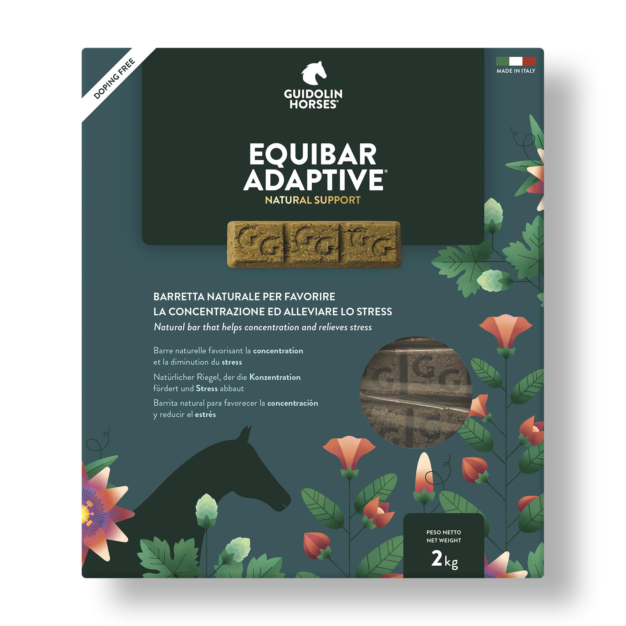 GUIDOLIN EQUIBAR Adaptive: All-Natural Nutrition bar for All Classes of Horses That Helps Concentration and relieves Stress (4,4