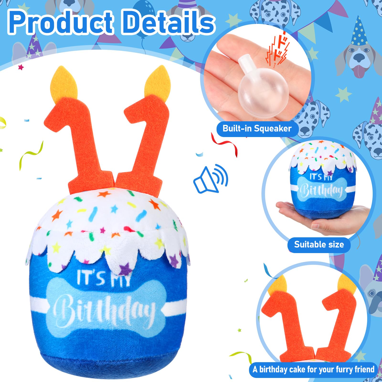 Dansydaisy Dog 11Th Birthday Cake Toy Accessories For Girl Boy Gifts, Blue Squeaky Plush Toy For Dog Birthday Party Decor Favor