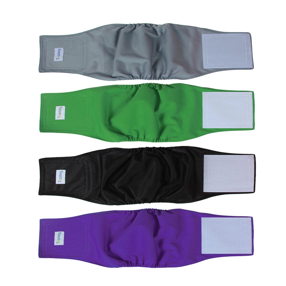 Teamoy 4Pcs Reusable Wrap Diapers For Male Dogs, Washable Puppy Belly Band (S, Black+ Gray+ Green+ Purple)