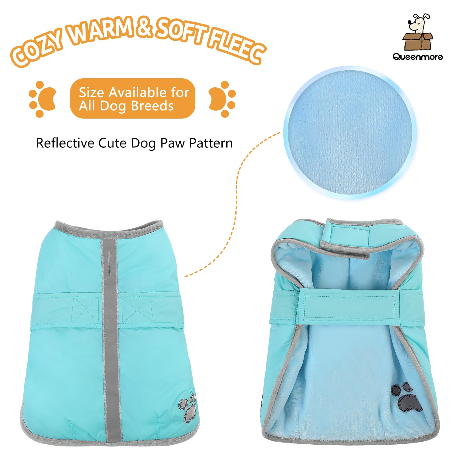 Queenmore Winter Coat, Fleece Puffer Down Vest, Cold Weather Pet Jacket, Waterproof Reflective Reversible Sweater Clothes For Sm