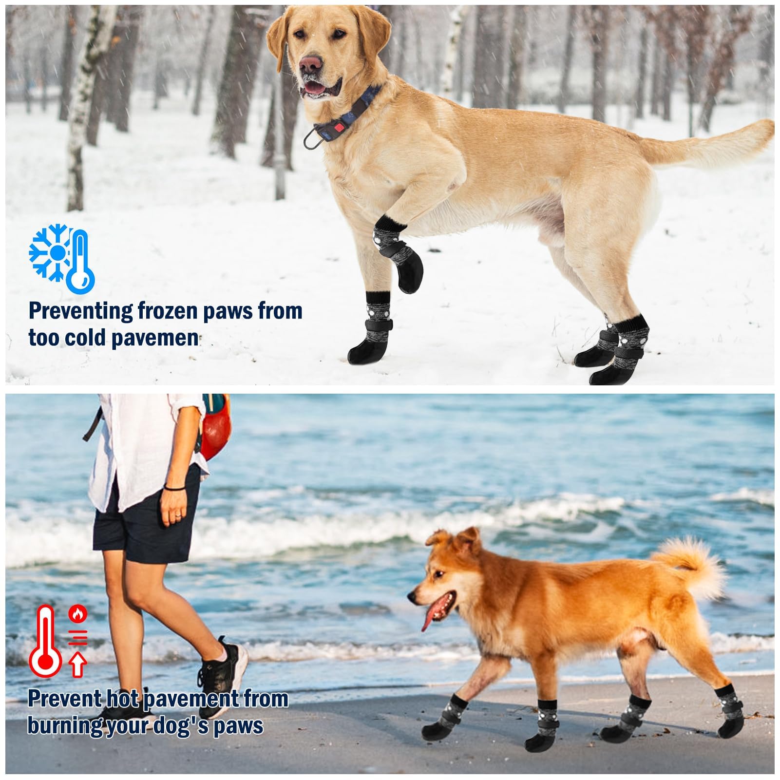 SCENEREAL Anti Slip Dog Boots & Shoes for Hot/Cold Pavement to Prevent Licking, Waterproof Dog Socks Paw Protectors for Small Me