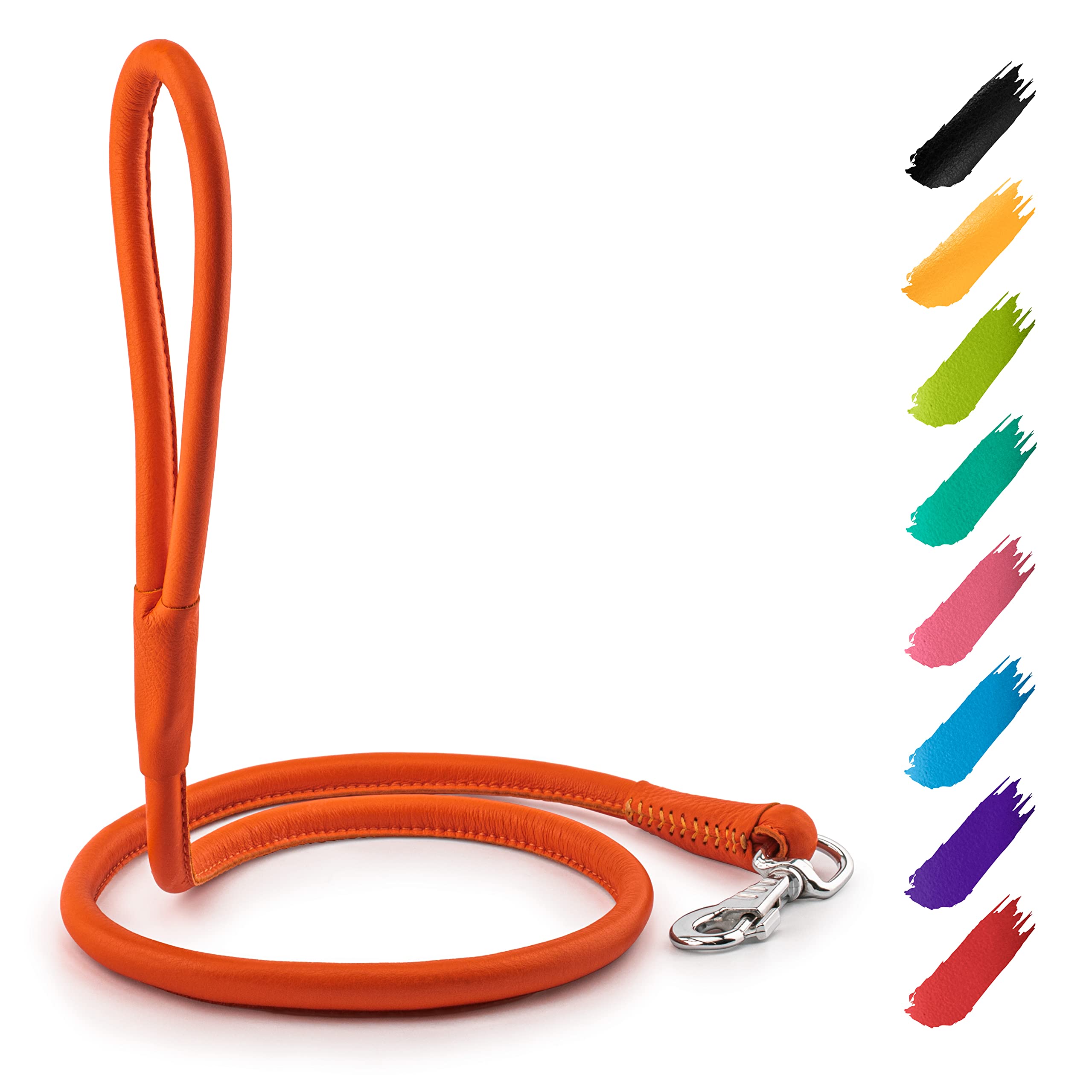Waudog Rolled Leather Dog Leash 4Ft * 0.4 In For Small Medium And Large Dogs - Heavy Duty Leather Puppy Leash For Outdoor Walkin