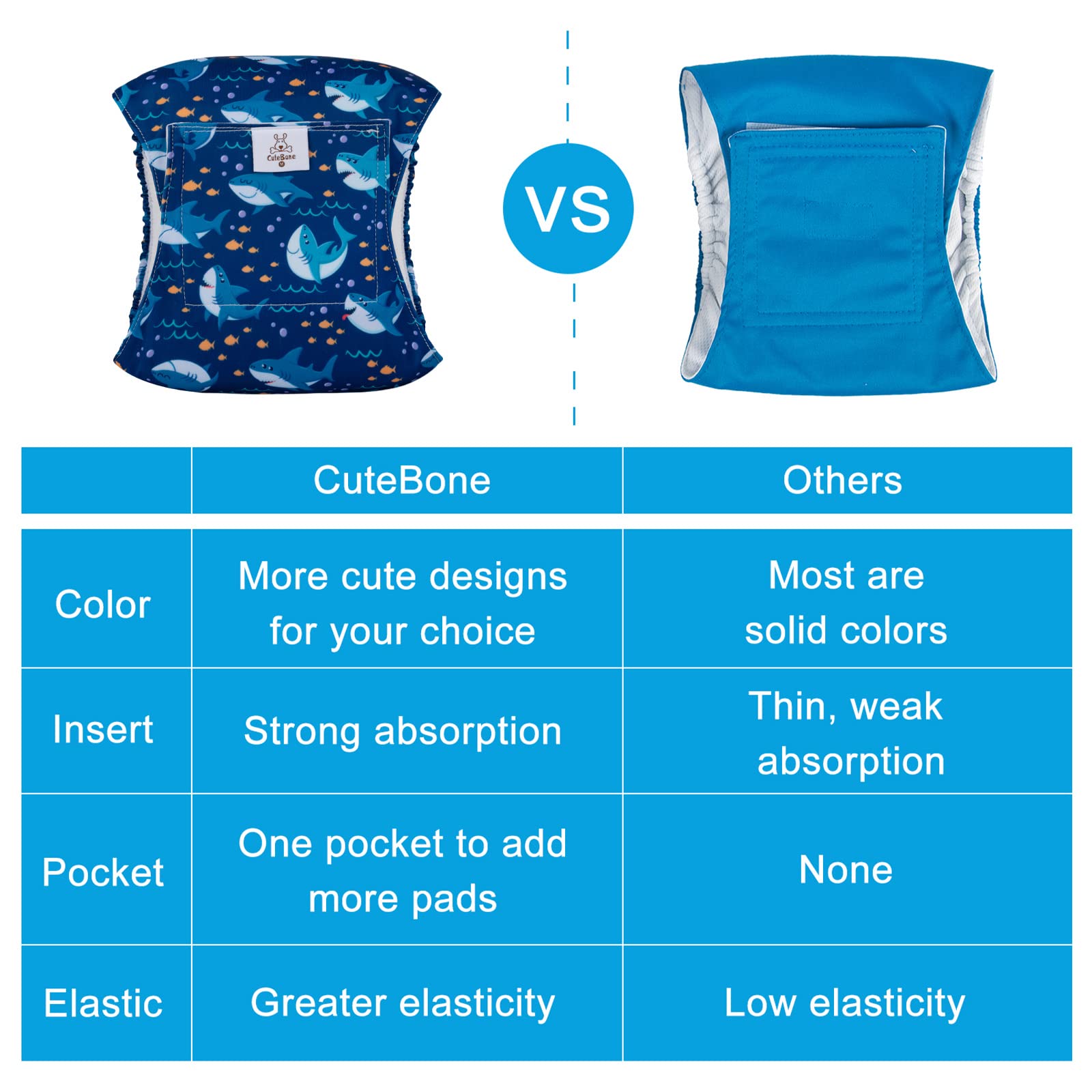 Cutebone Dog Diapers Male Washable Belly Band For Male Dogs Wraps 3Pcs A Pack Dm38S