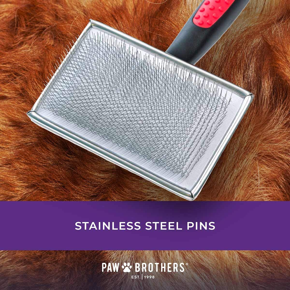 Ryans Pet Supplies Paw Brothers Flat Slicker Brush for Dogs, Dog Brush for Long Haired Dogs, Professional Grade, Coated Tips, G
