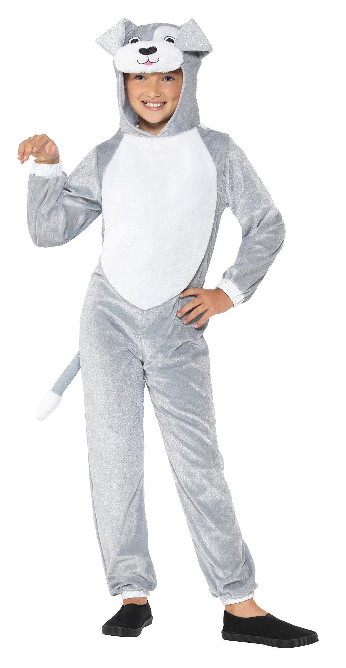 Smiffys Grey Dog Children'S Costume With Hooded Jumpsuit, Large