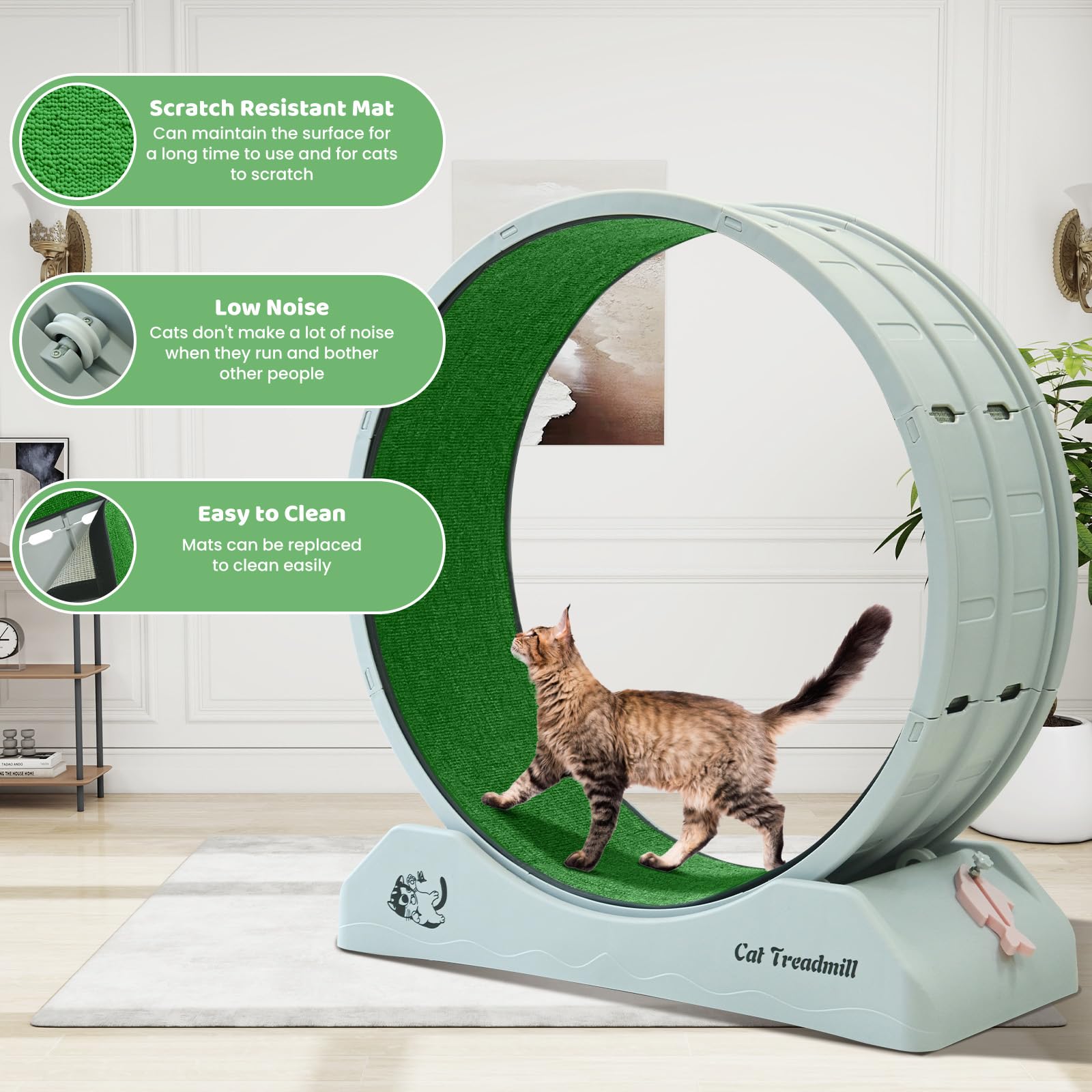 Homegroove Cat Wheels For Indoor Cats, 40 Inch Plastic Cat Exercise Running Wheel With Carpeted Runway, Large Cat Treadmill Whee