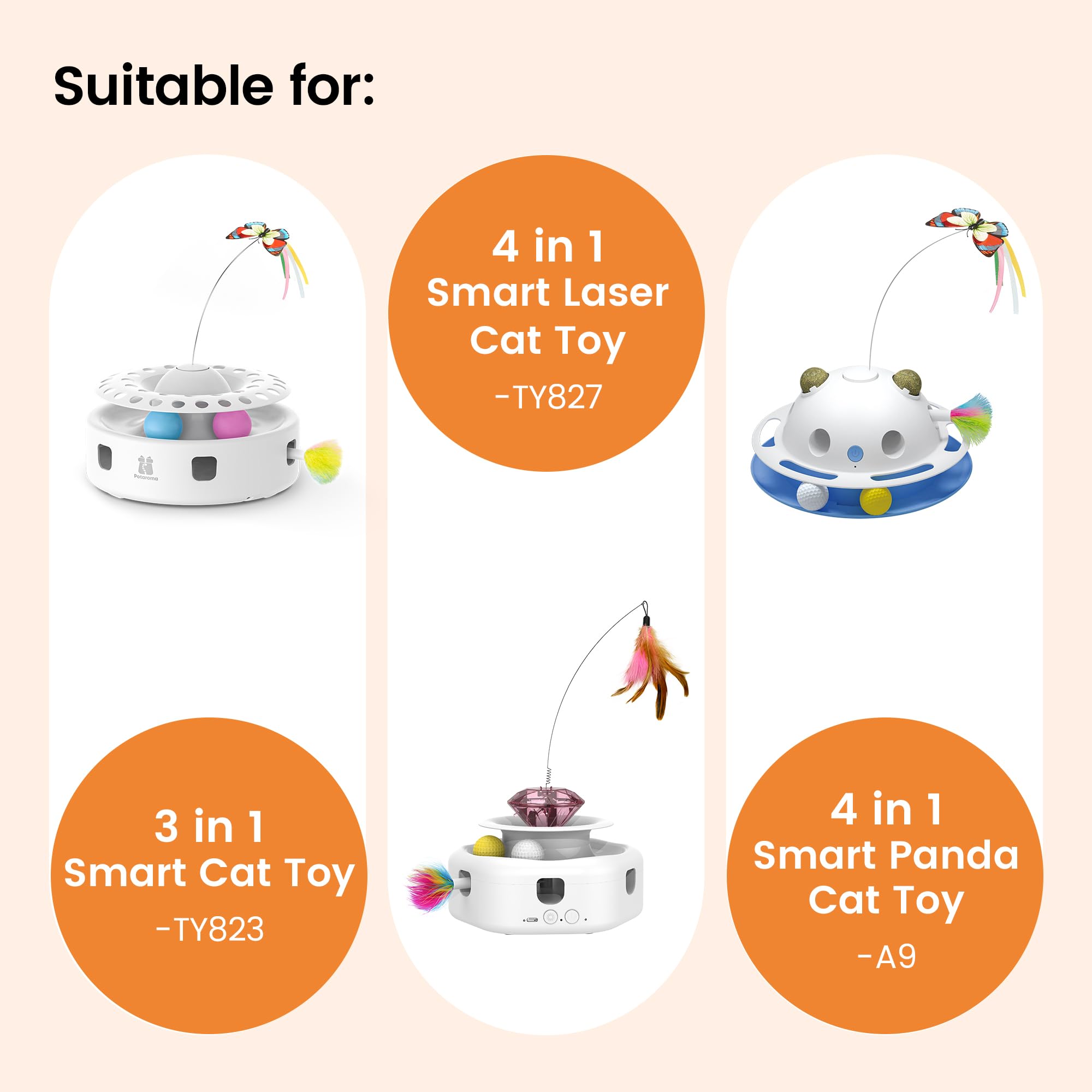 Potaroma Cat Toys 3in1 Automatic Interactive Kitten Toy, Fluttering Butterfly, Moving Feather, Track Balls, 6 Feather Replacemen