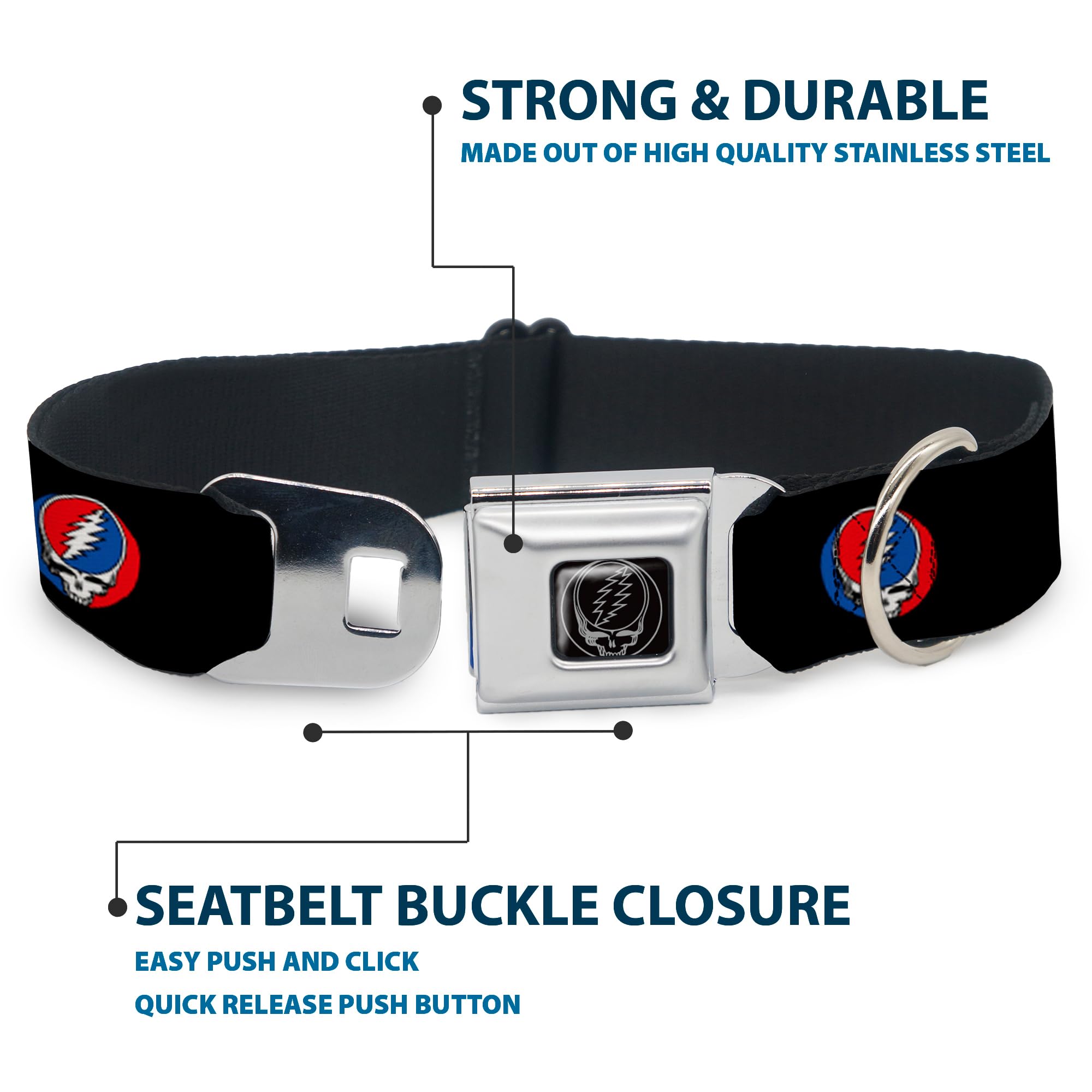 Buckle-Down Seatbelt Buckle Dog Collar - Steal Your Face Repeat Black/Color - 1' Wide - Fits 15-26' Neck - Large