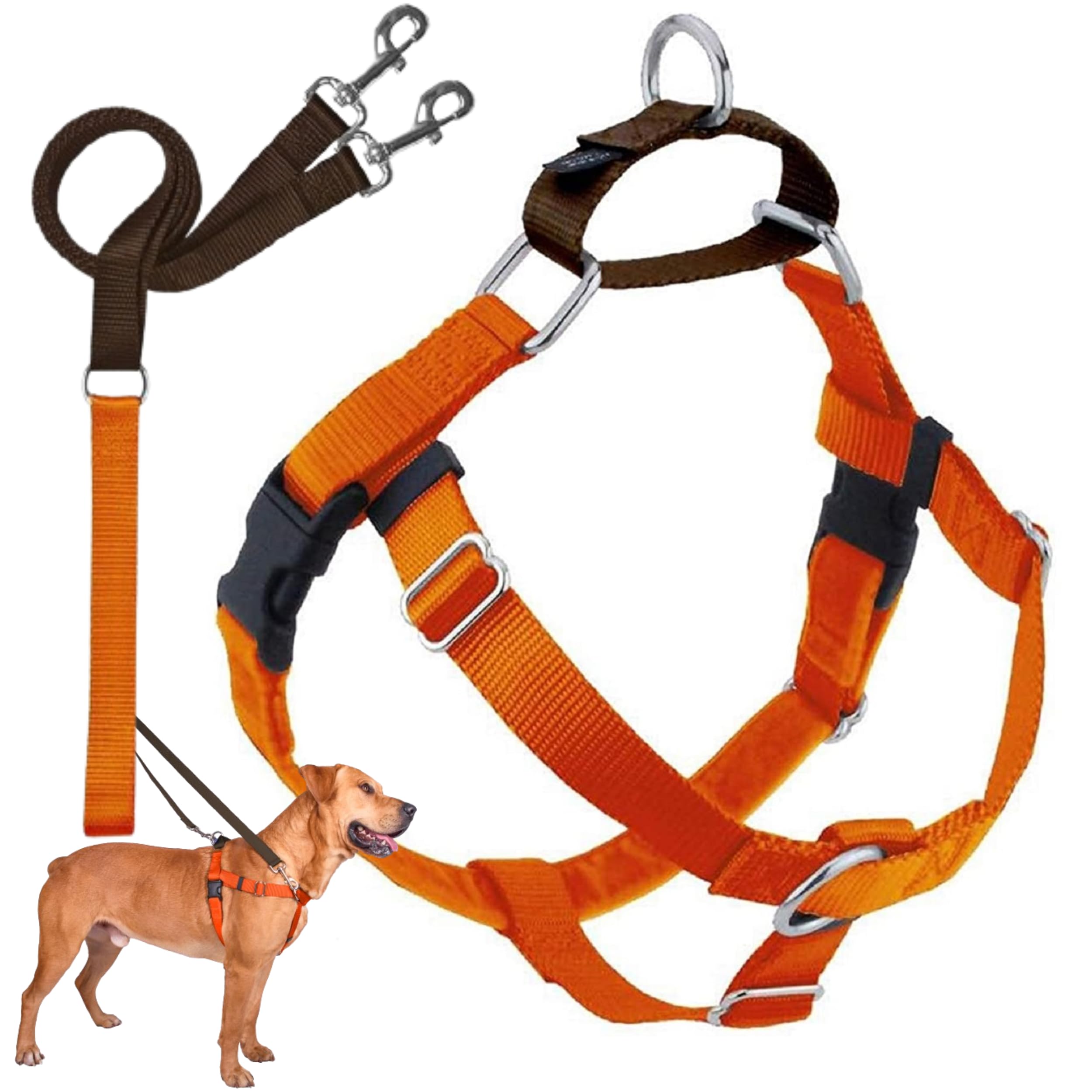 2 Hounds Design Freedom No Pull Dog Harness, Adjustable Harness And Leash Set, Easy Walking & Comfortable Control, Fits Small, Medium & Large Dogs, Solid Colors, Made In Usa, 1' Md, Rust